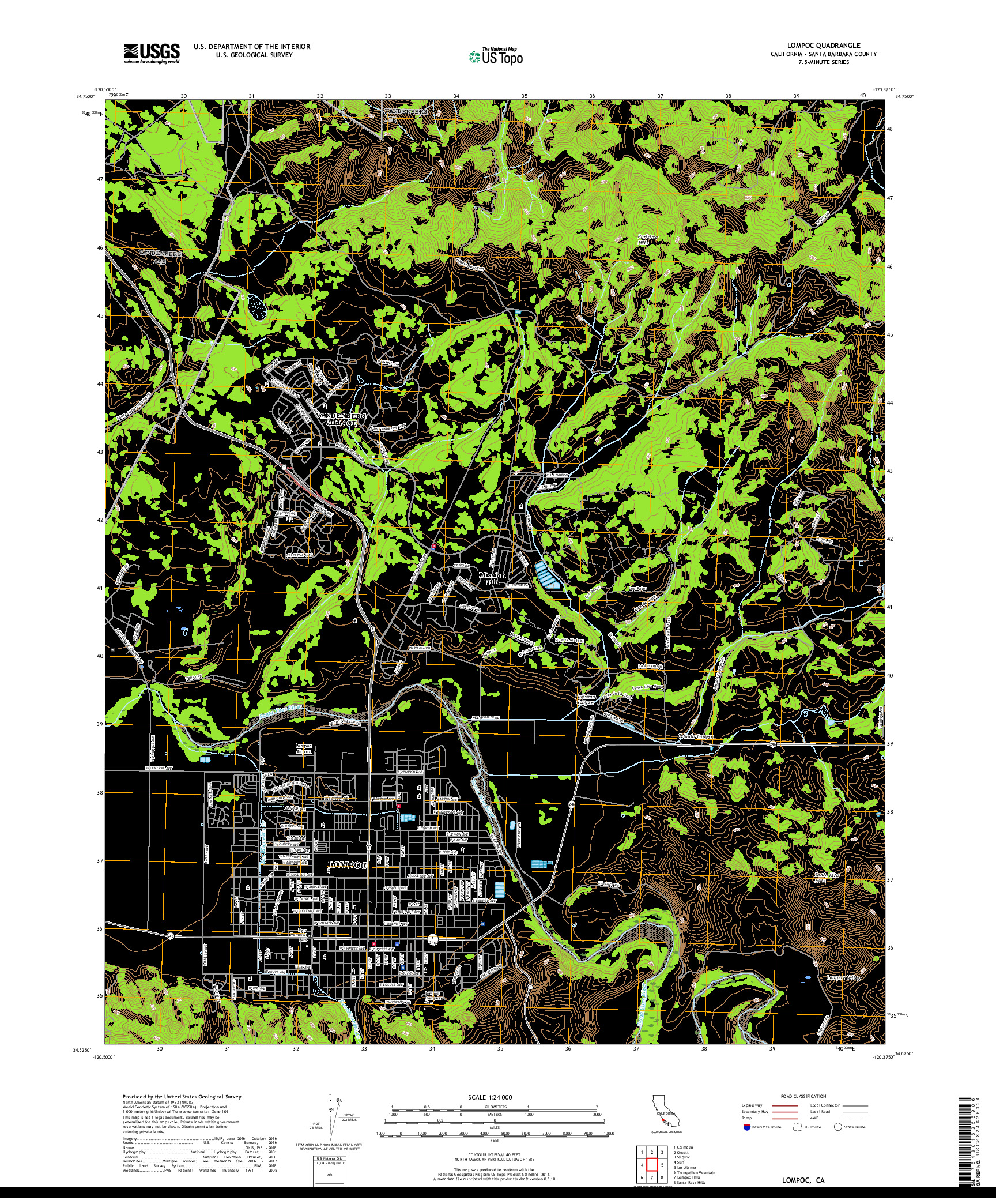 USGS US TOPO 7.5-MINUTE MAP FOR LOMPOC, CA 2018