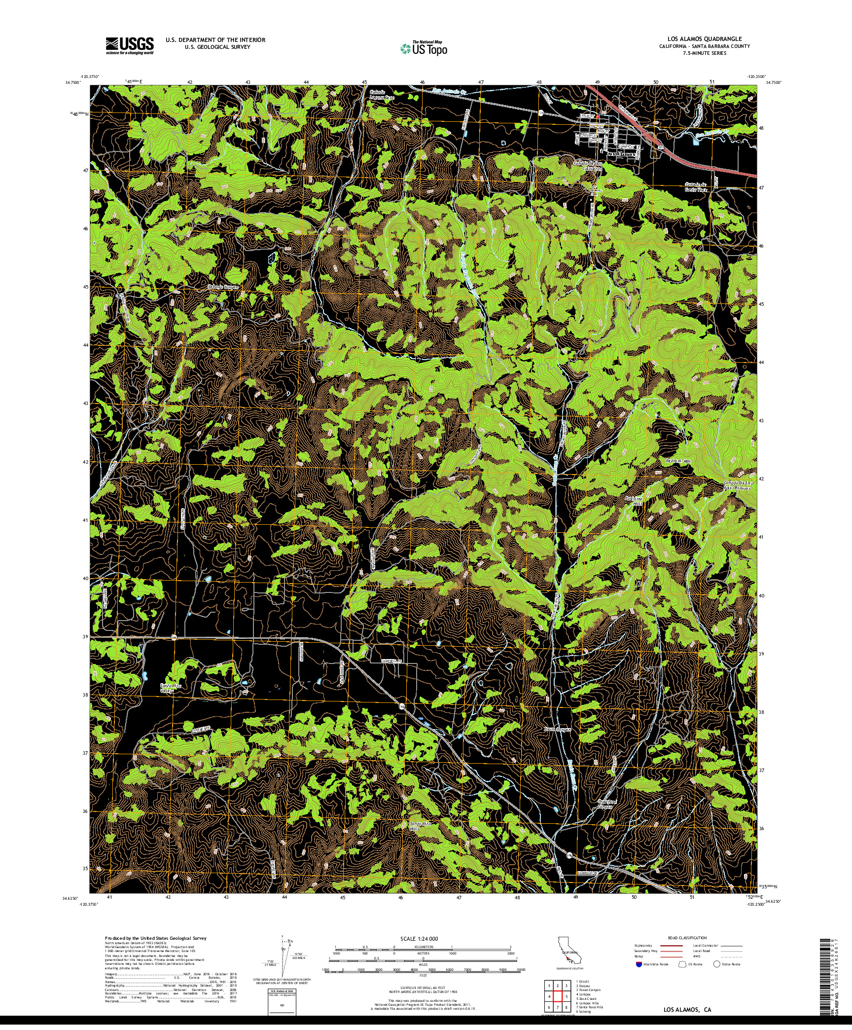 USGS US TOPO 7.5-MINUTE MAP FOR LOS ALAMOS, CA 2018