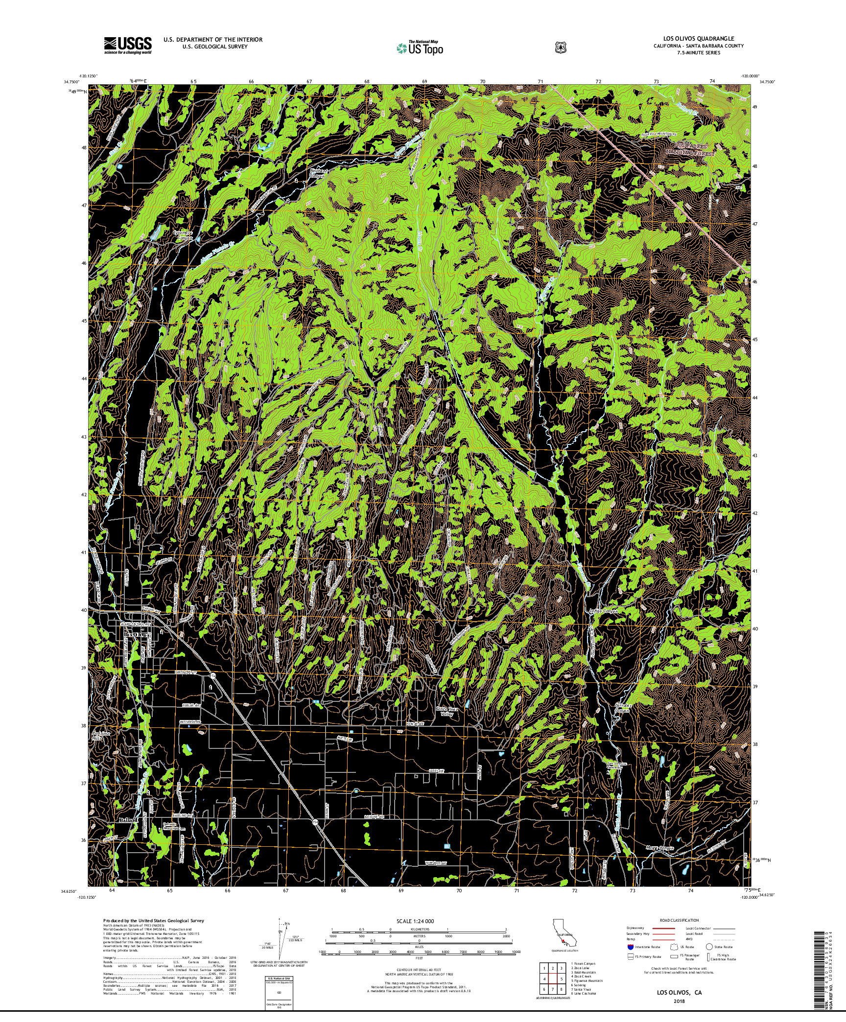 USGS US TOPO 7.5-MINUTE MAP FOR LOS OLIVOS, CA 2018