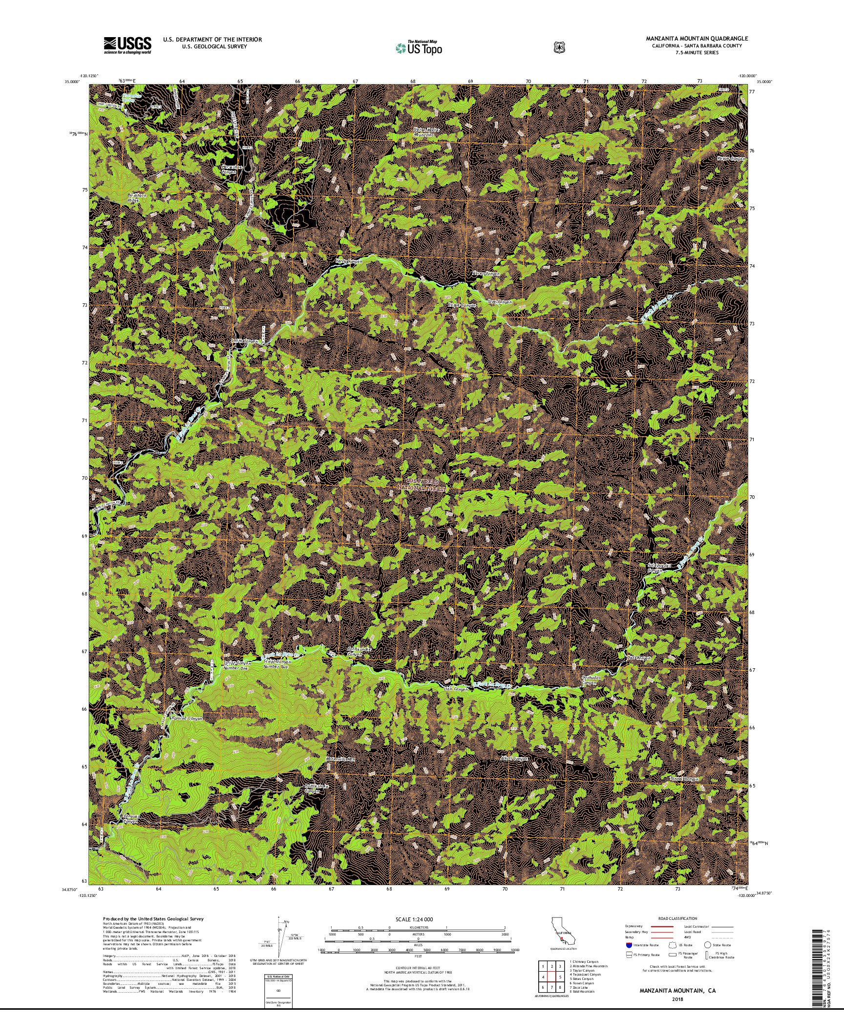 USGS US TOPO 7.5-MINUTE MAP FOR MANZANITA MOUNTAIN, CA 2018