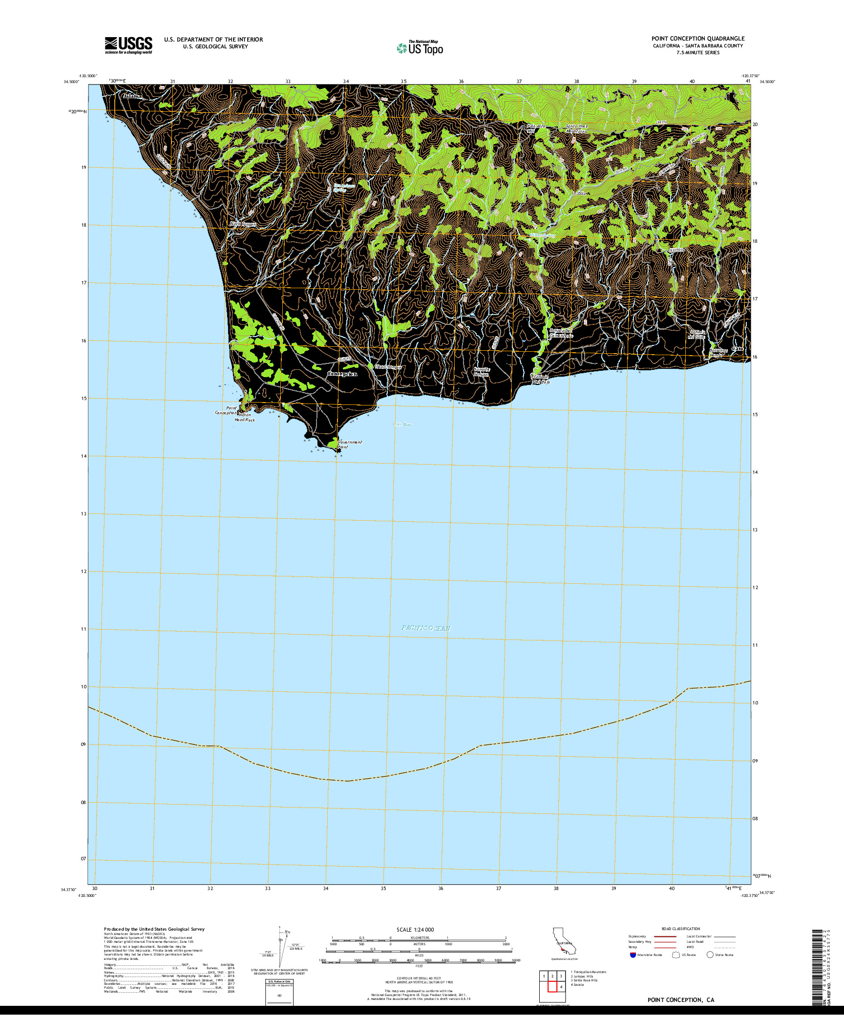 USGS US TOPO 7.5-MINUTE MAP FOR POINT CONCEPTION, CA 2018