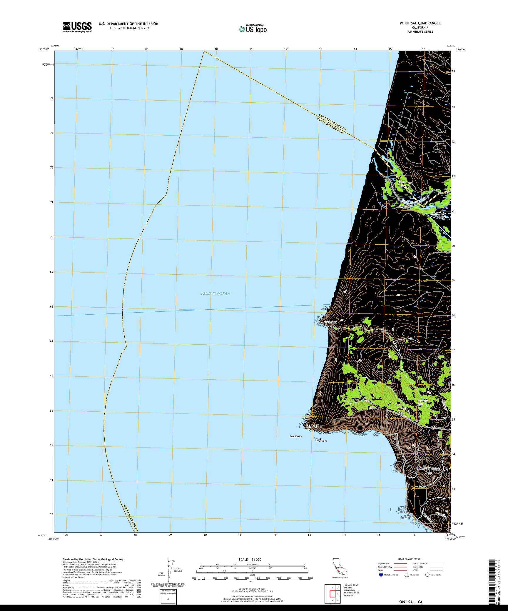 USGS US TOPO 7.5-MINUTE MAP FOR POINT SAL, CA 2018