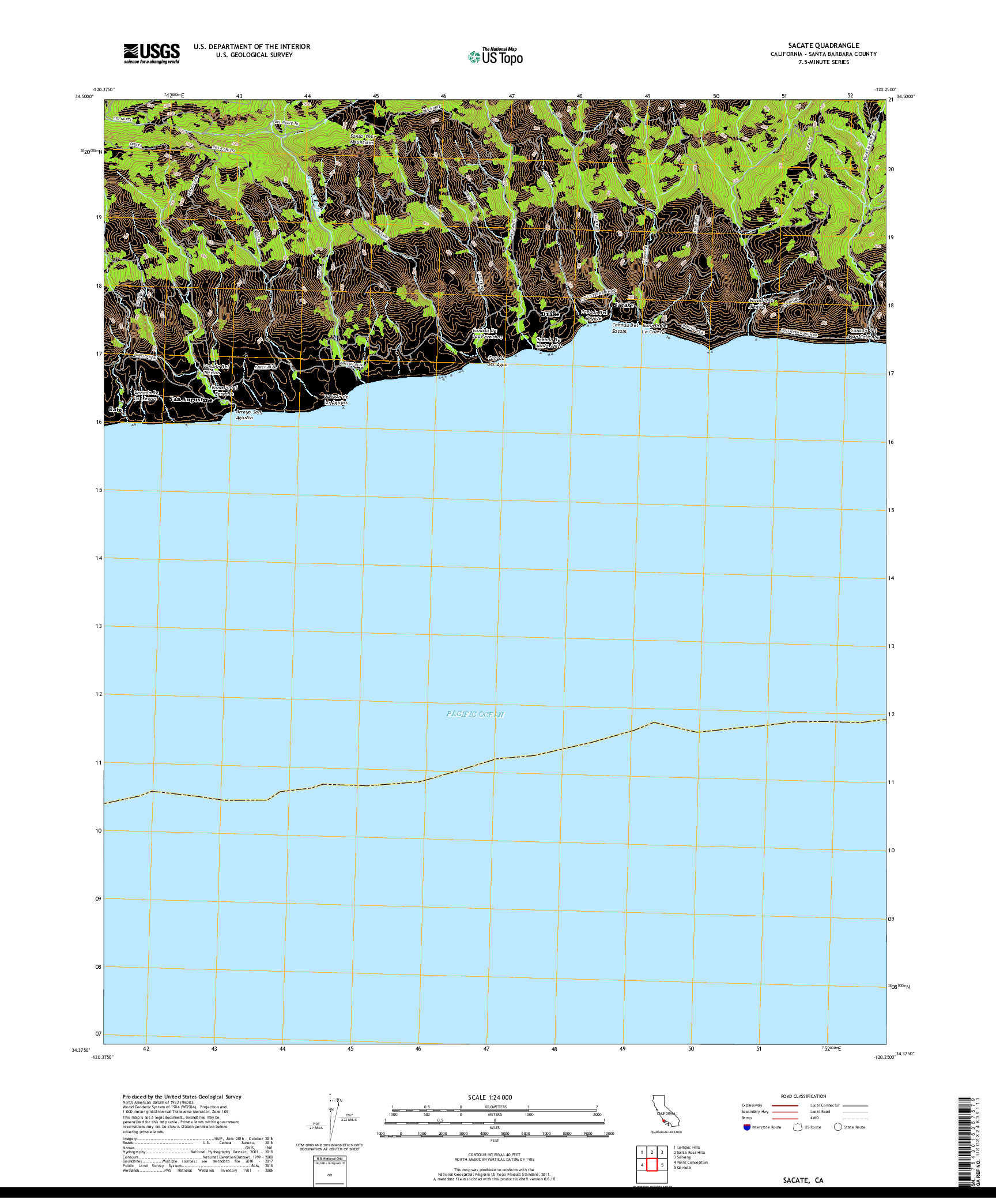 USGS US TOPO 7.5-MINUTE MAP FOR SACATE, CA 2018