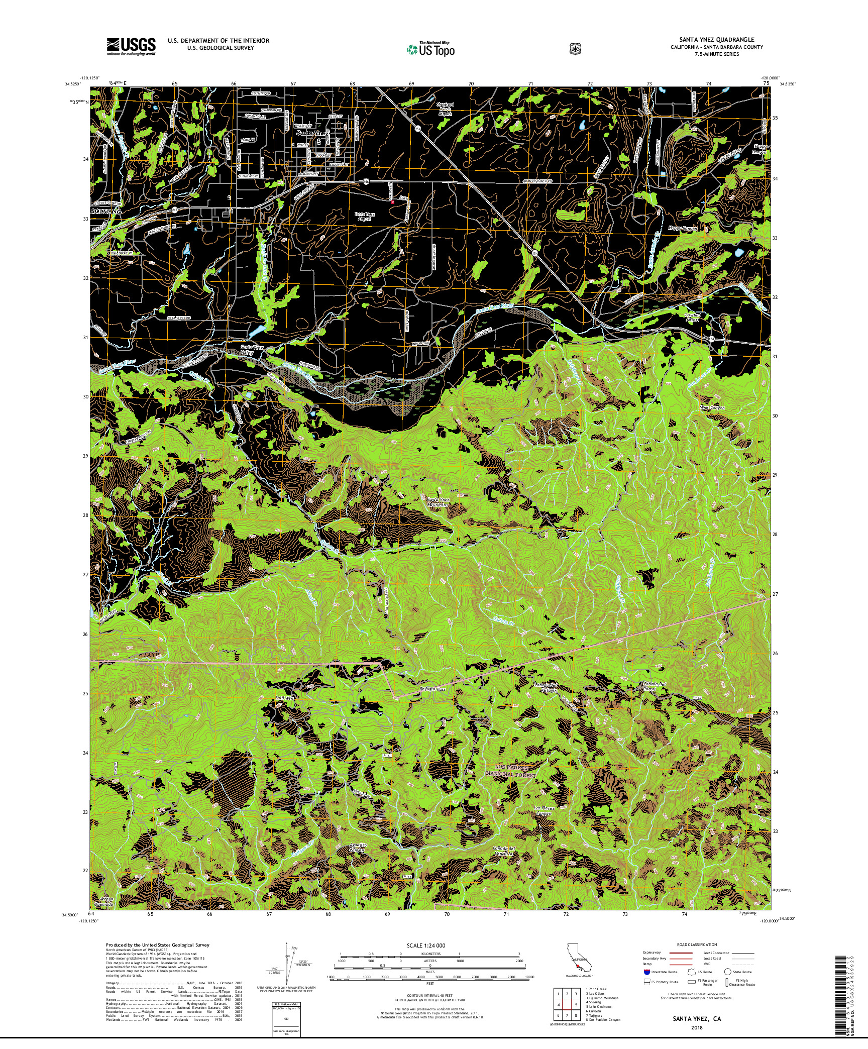 USGS US TOPO 7.5-MINUTE MAP FOR SANTA YNEZ, CA 2018