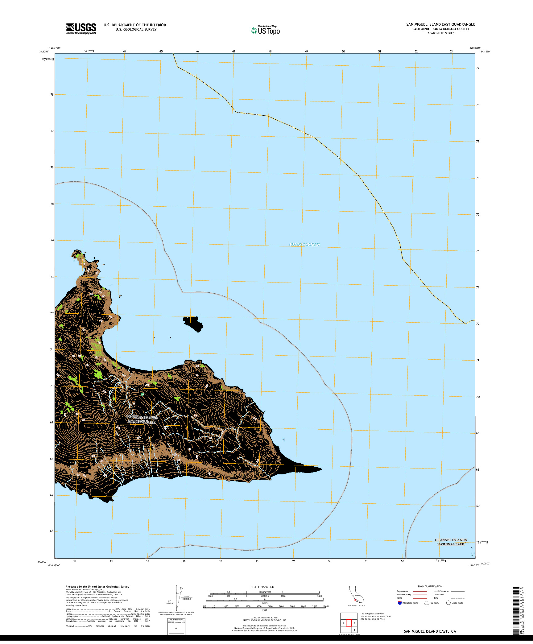 USGS US TOPO 7.5-MINUTE MAP FOR SAN MIGUEL ISLAND EAST, CA 2018
