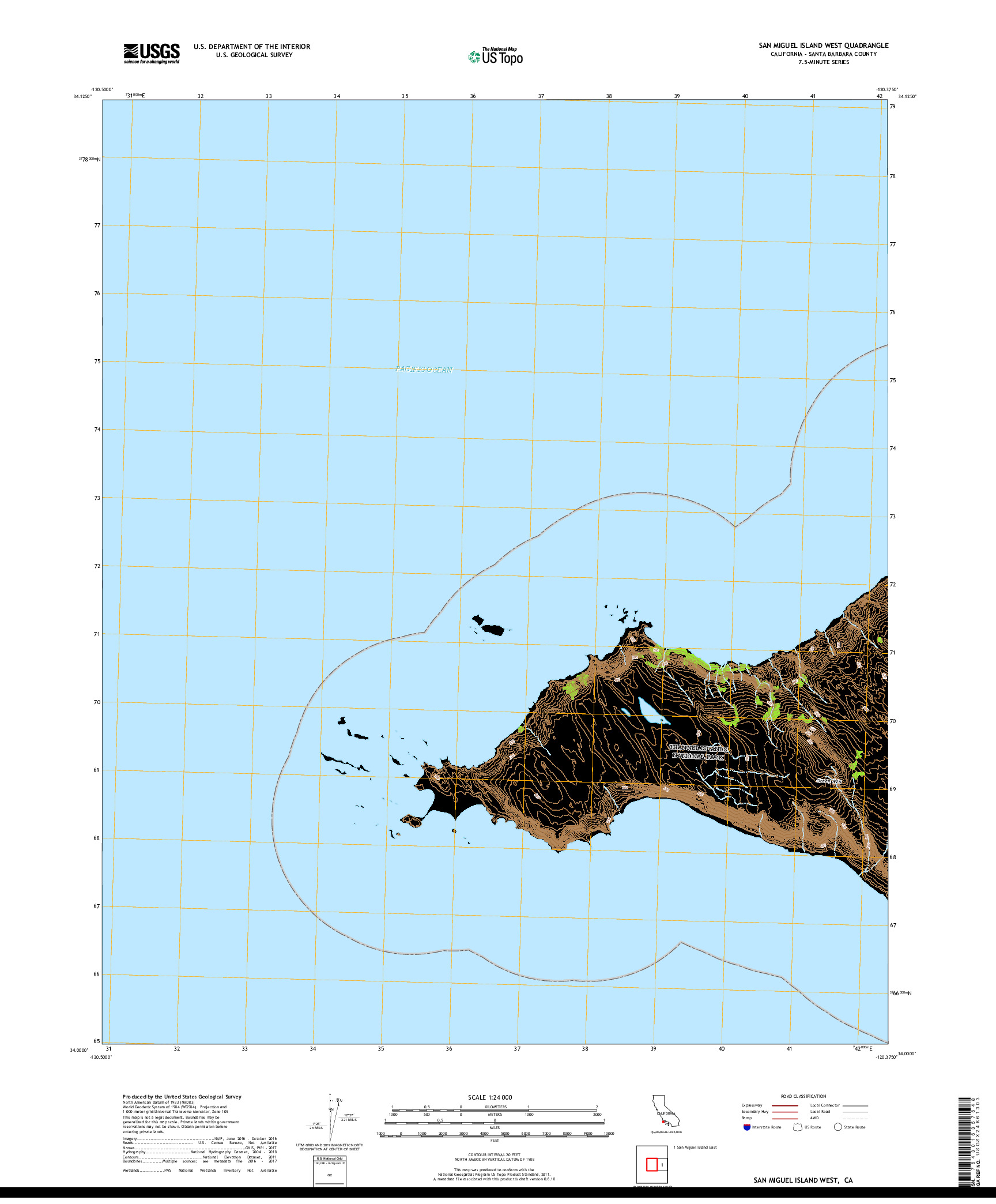 USGS US TOPO 7.5-MINUTE MAP FOR SAN MIGUEL ISLAND WEST, CA 2018