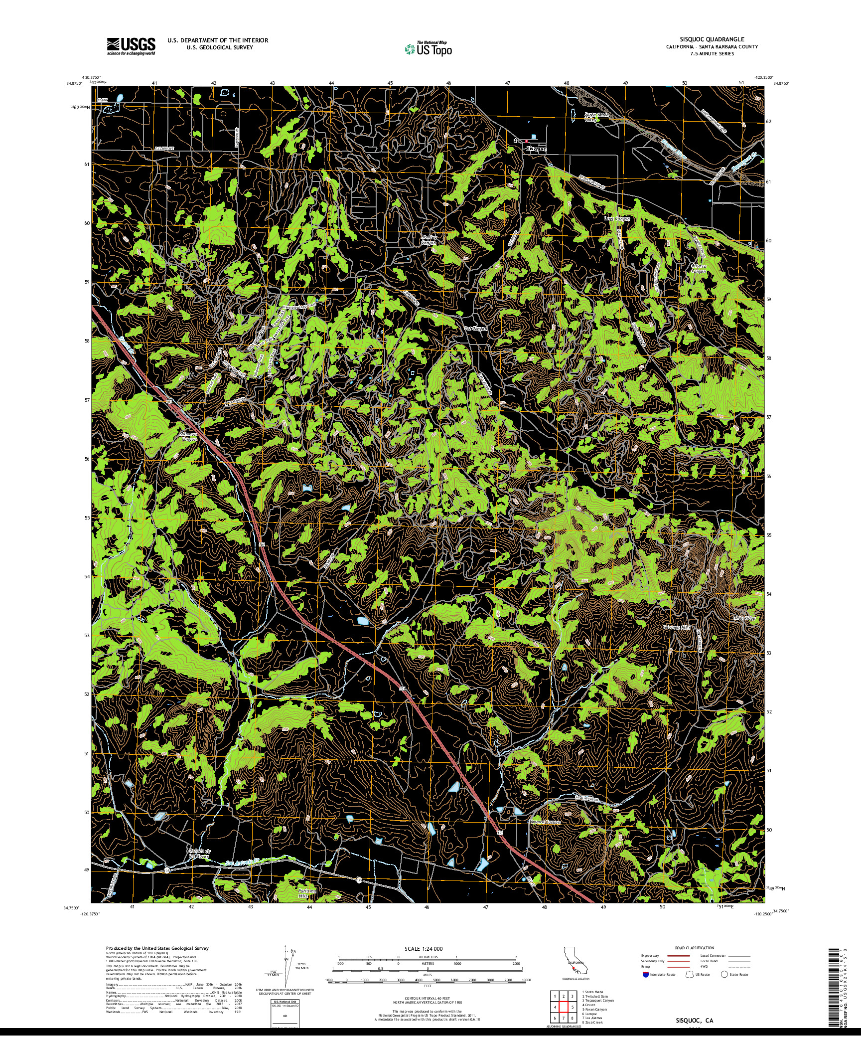 USGS US TOPO 7.5-MINUTE MAP FOR SISQUOC, CA 2018