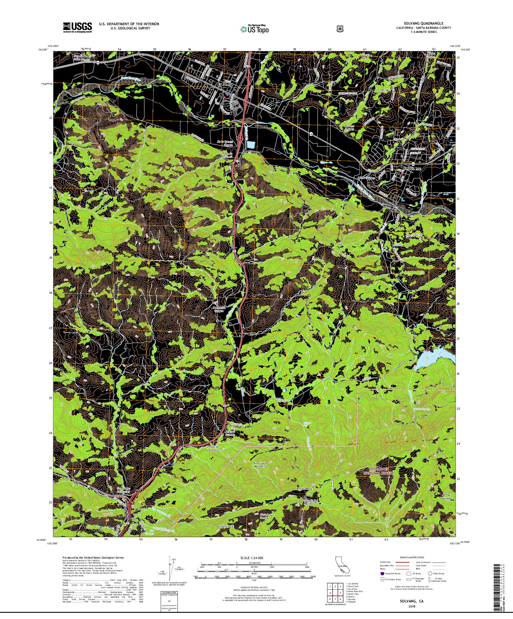 USGS US TOPO 7.5-MINUTE MAP FOR SOLVANG, CA 2018