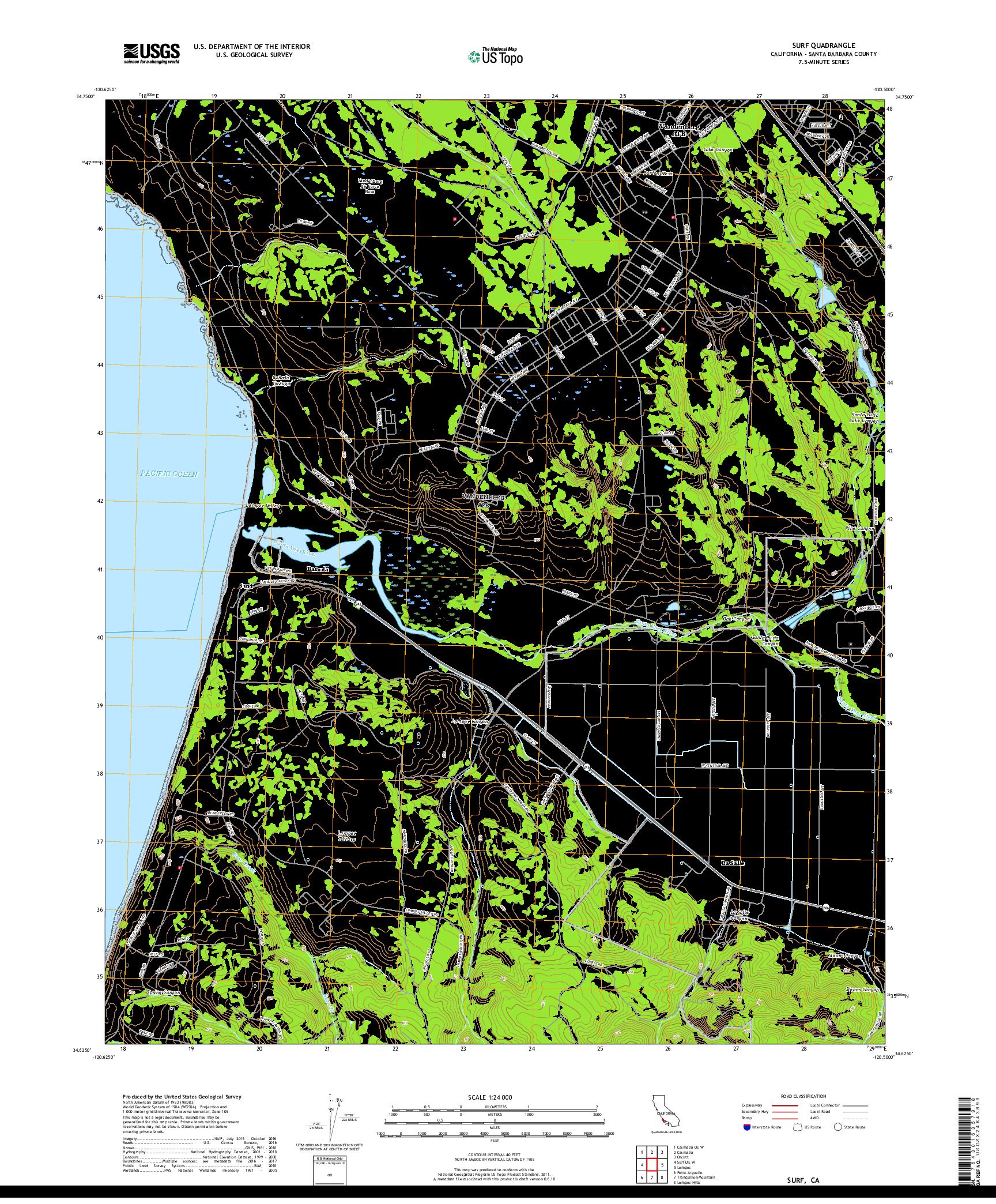 USGS US TOPO 7.5-MINUTE MAP FOR SURF, CA 2018