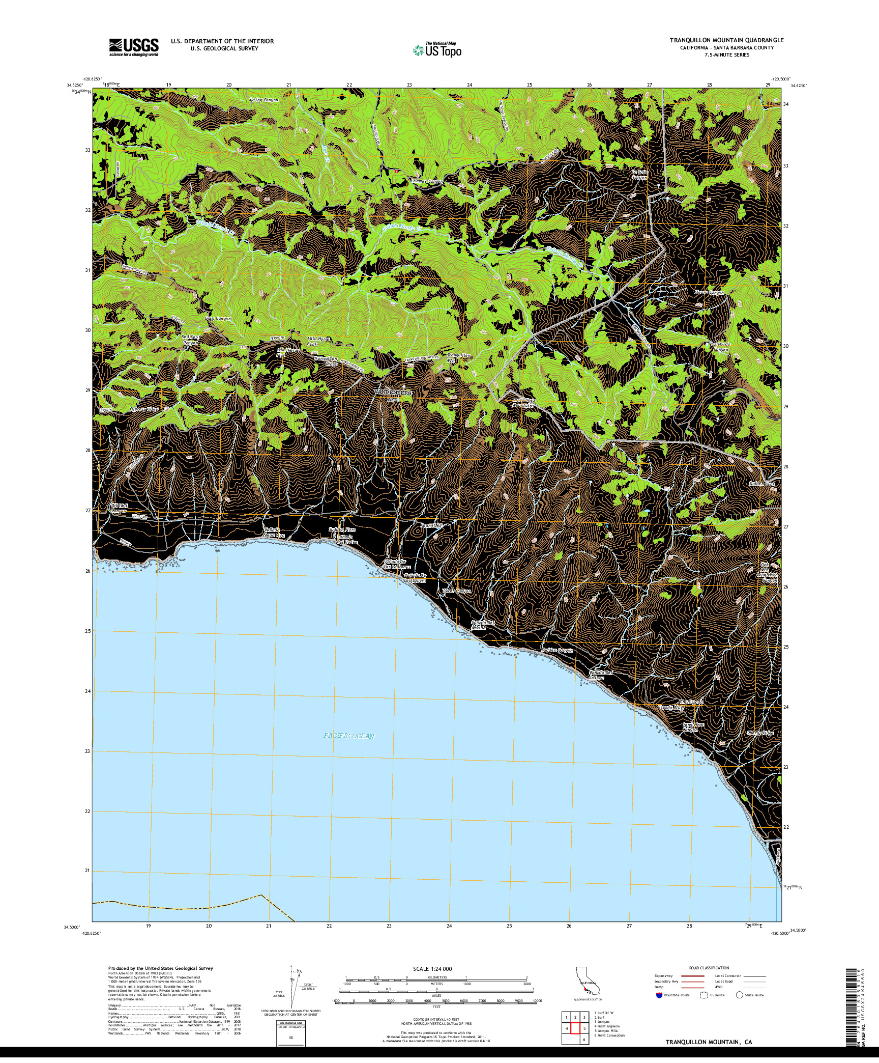 USGS US TOPO 7.5-MINUTE MAP FOR TRANQUILLON MOUNTAIN, CA 2018