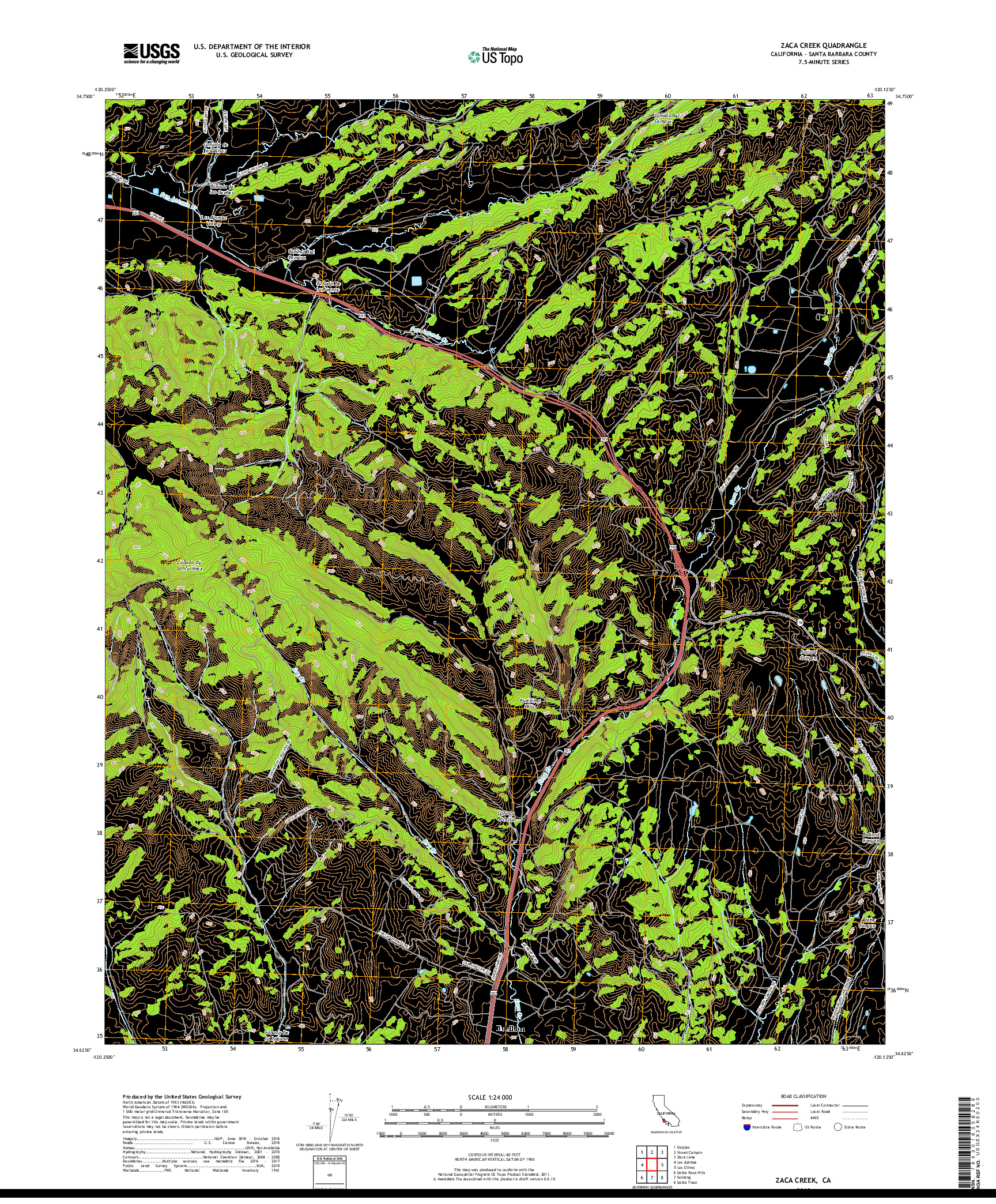 USGS US TOPO 7.5-MINUTE MAP FOR ZACA CREEK, CA 2018