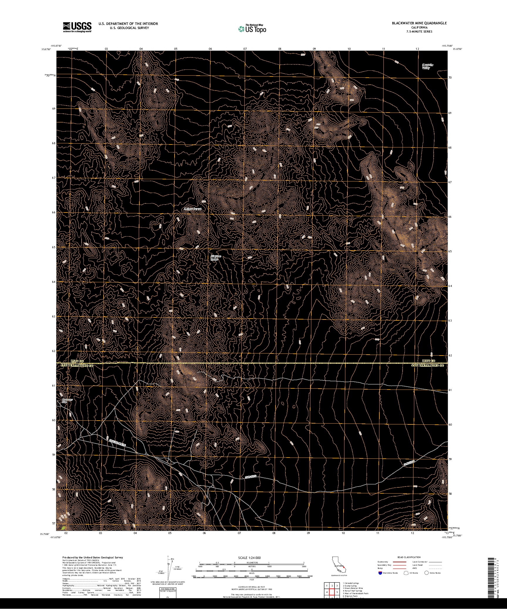 USGS US TOPO 7.5-MINUTE MAP FOR BLACKWATER MINE, CA 2018