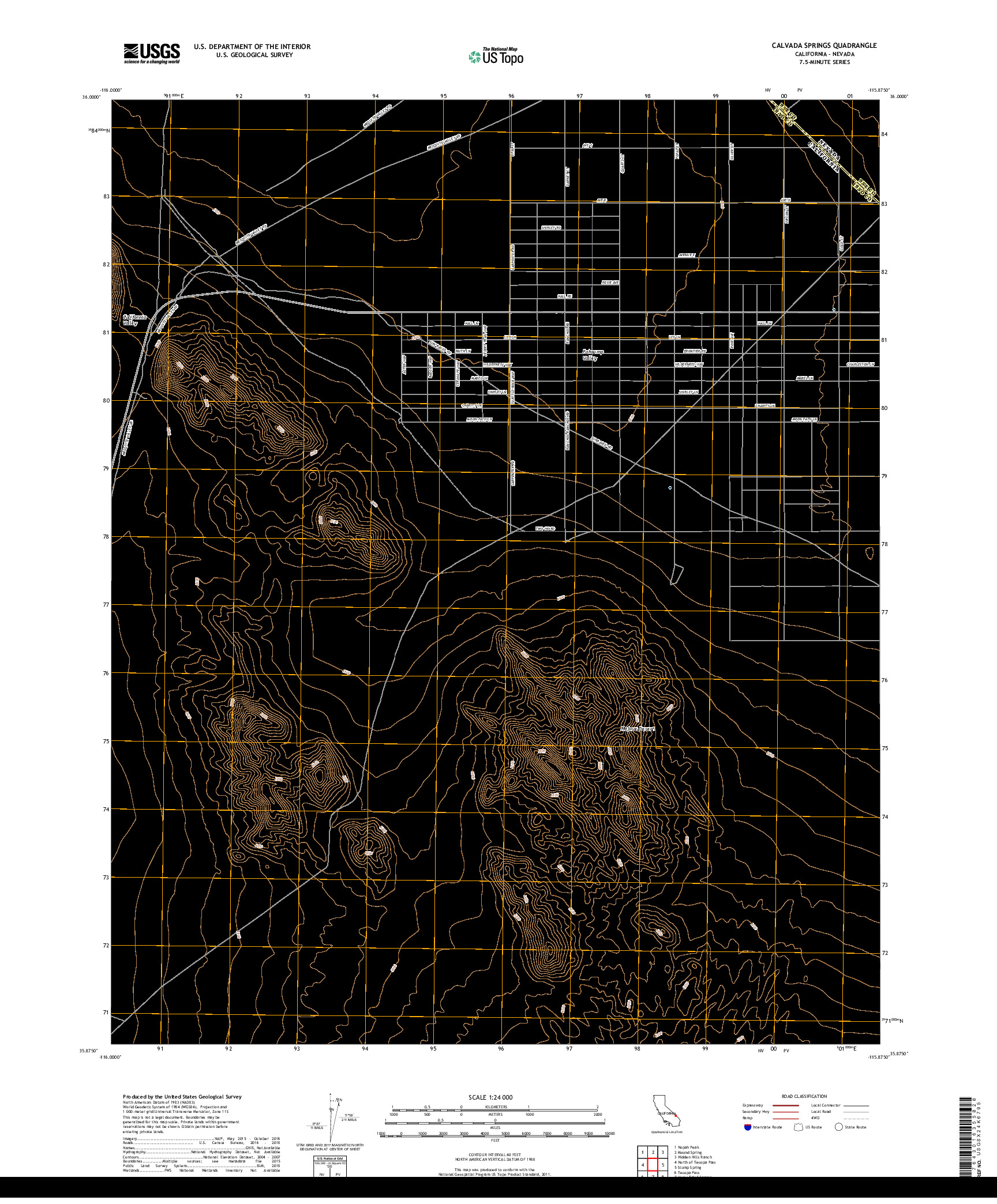 USGS US TOPO 7.5-MINUTE MAP FOR CALVADA SPRINGS, CA,NV 2018