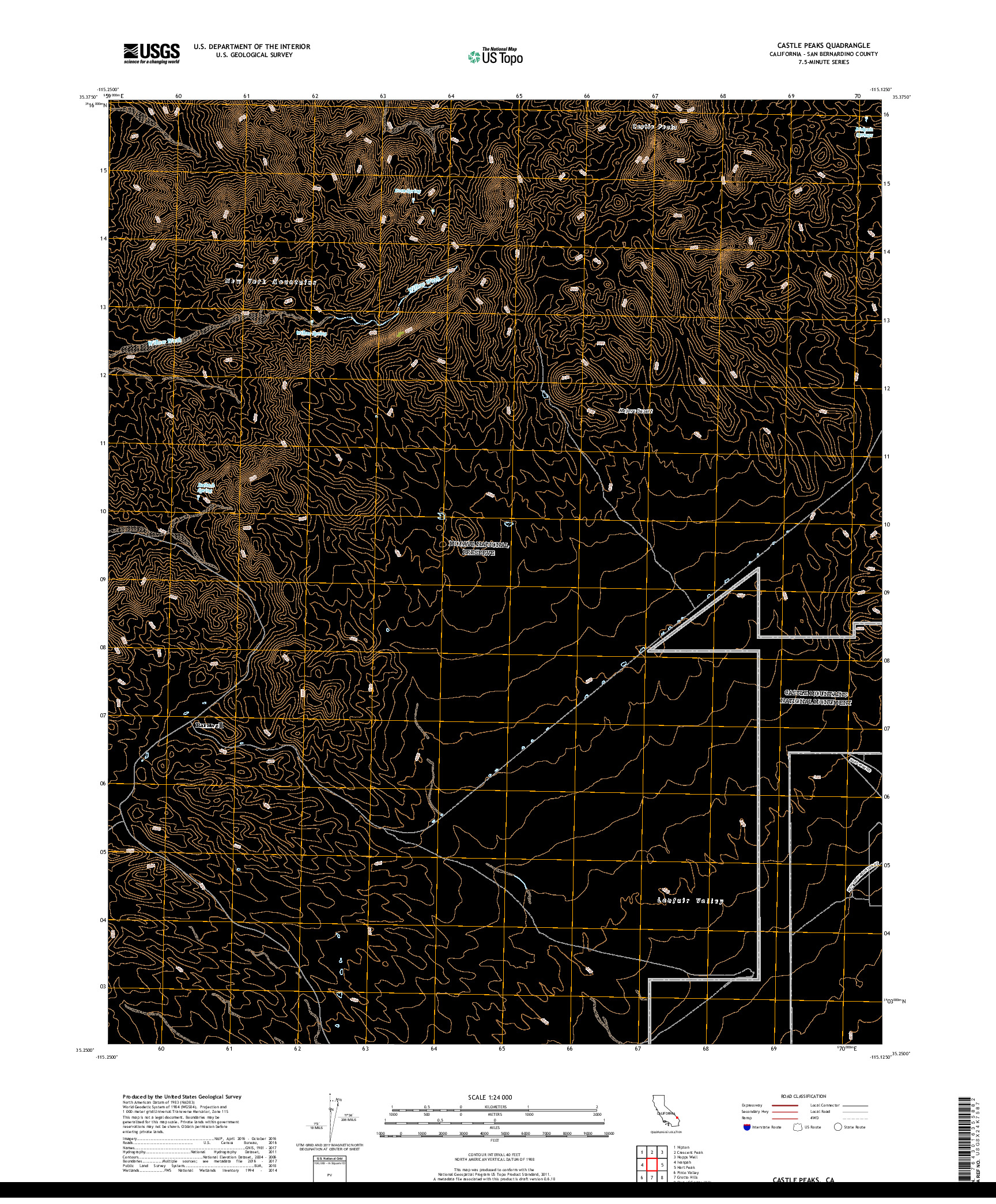 USGS US TOPO 7.5-MINUTE MAP FOR CASTLE PEAKS, CA 2018