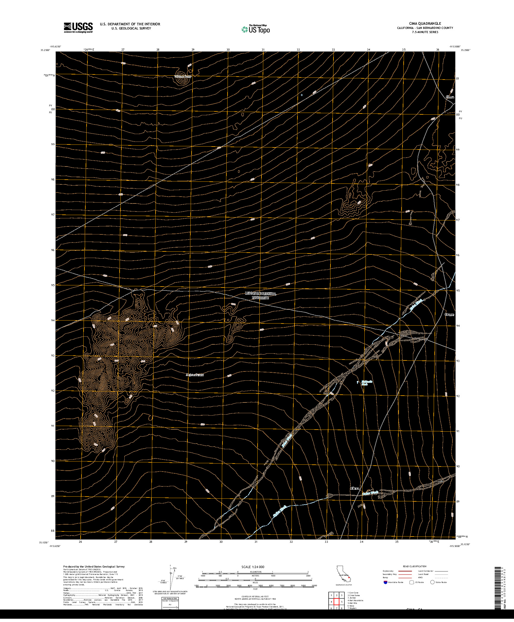 USGS US TOPO 7.5-MINUTE MAP FOR CIMA, CA 2018