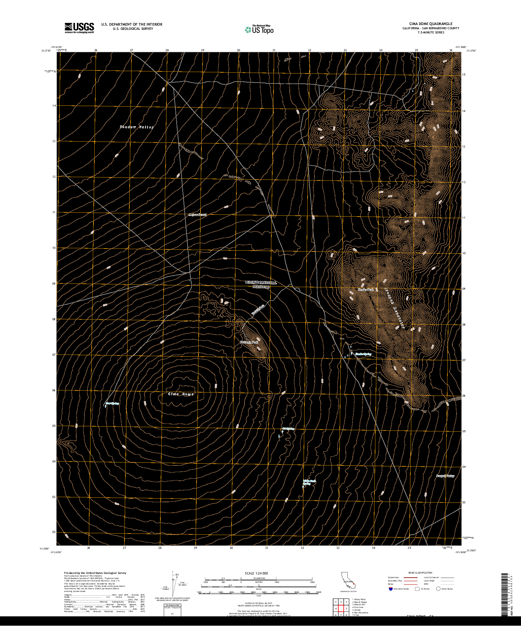 USGS US TOPO 7.5-MINUTE MAP FOR CIMA DOME, CA 2018