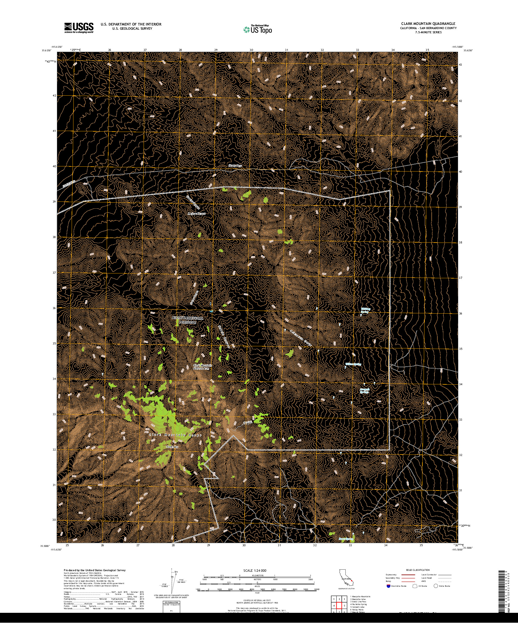 USGS US TOPO 7.5-MINUTE MAP FOR CLARK MOUNTAIN, CA 2018