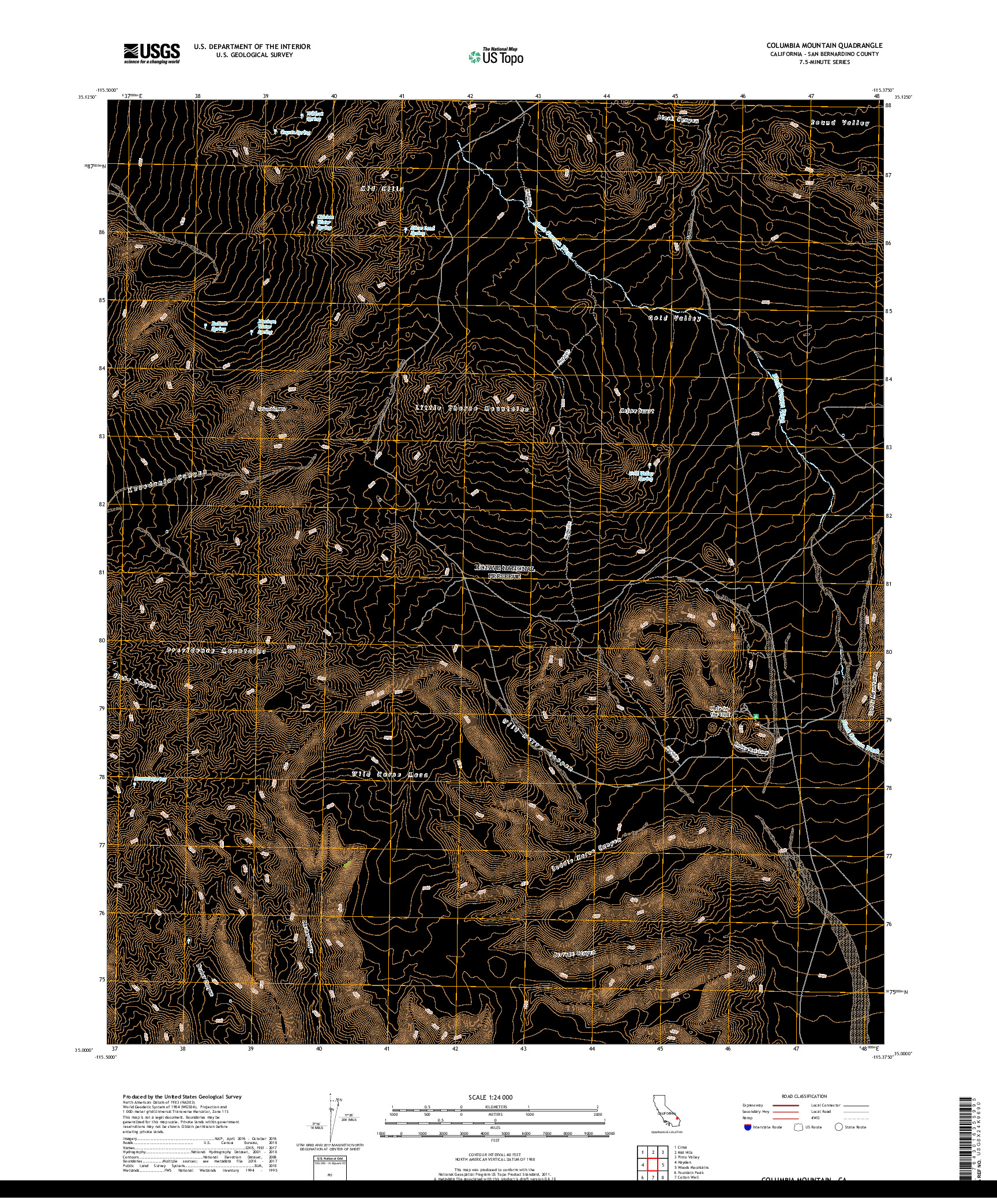 USGS US TOPO 7.5-MINUTE MAP FOR COLUMBIA MOUNTAIN, CA 2018