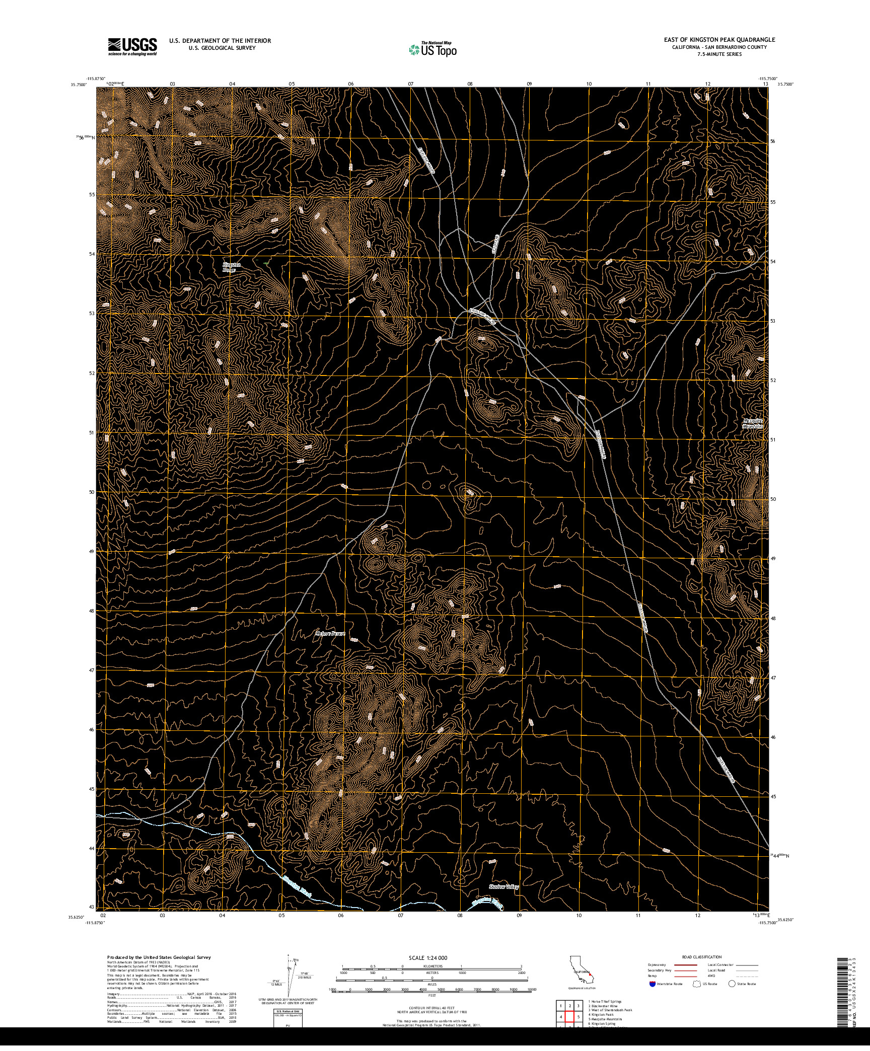 USGS US TOPO 7.5-MINUTE MAP FOR EAST OF KINGSTON PEAK, CA 2018