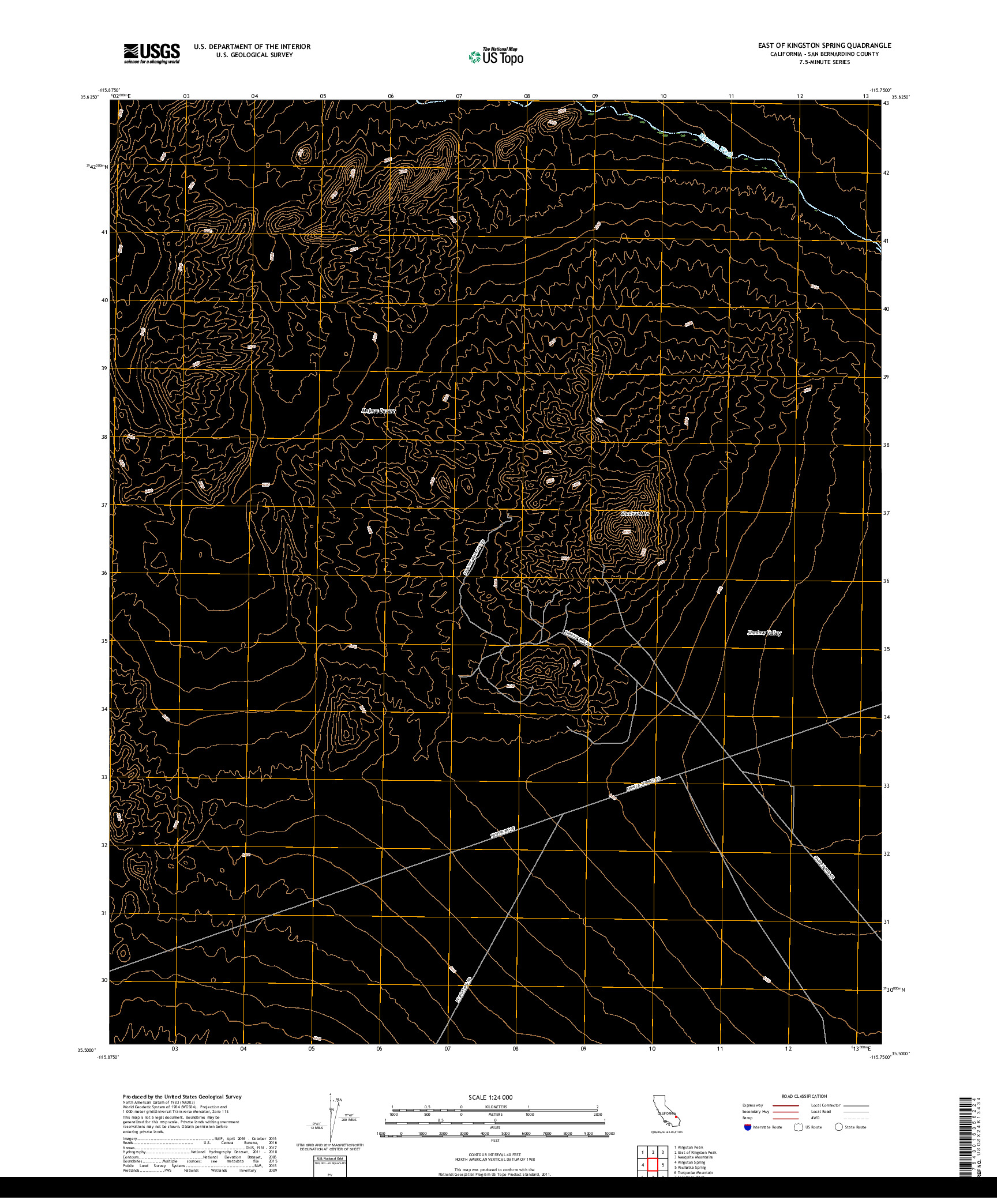 USGS US TOPO 7.5-MINUTE MAP FOR EAST OF KINGSTON SPRING, CA 2018