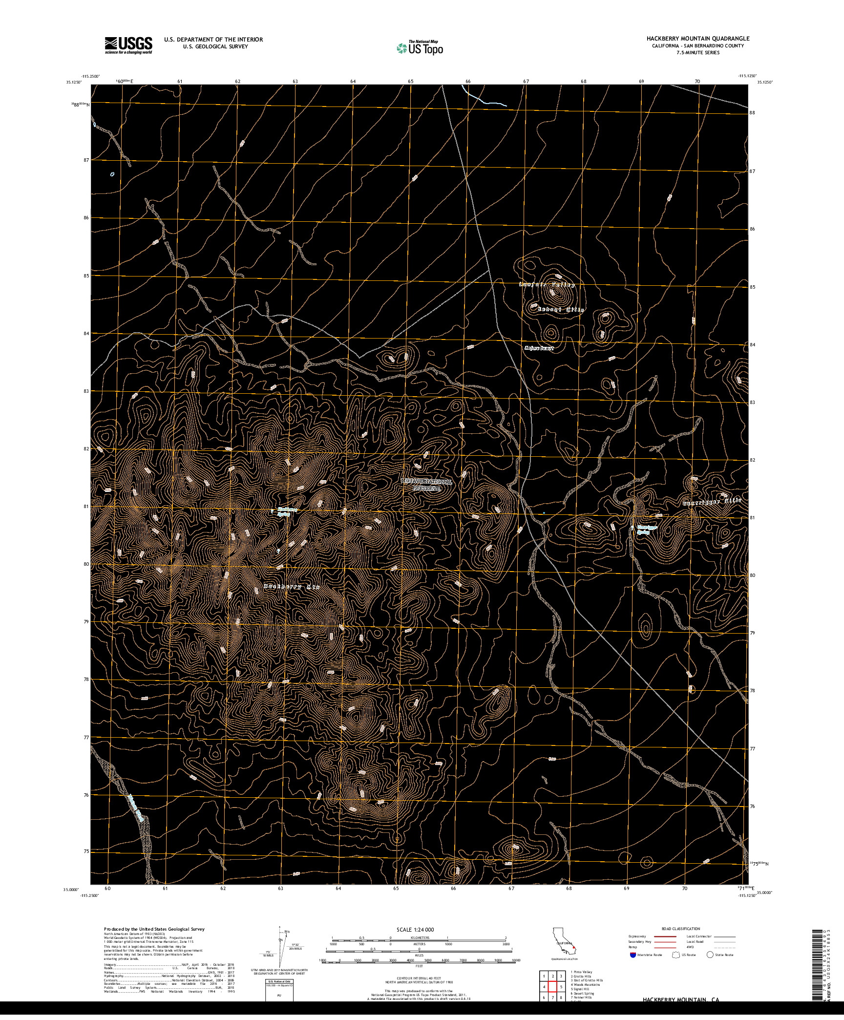 USGS US TOPO 7.5-MINUTE MAP FOR HACKBERRY MOUNTAIN, CA 2018