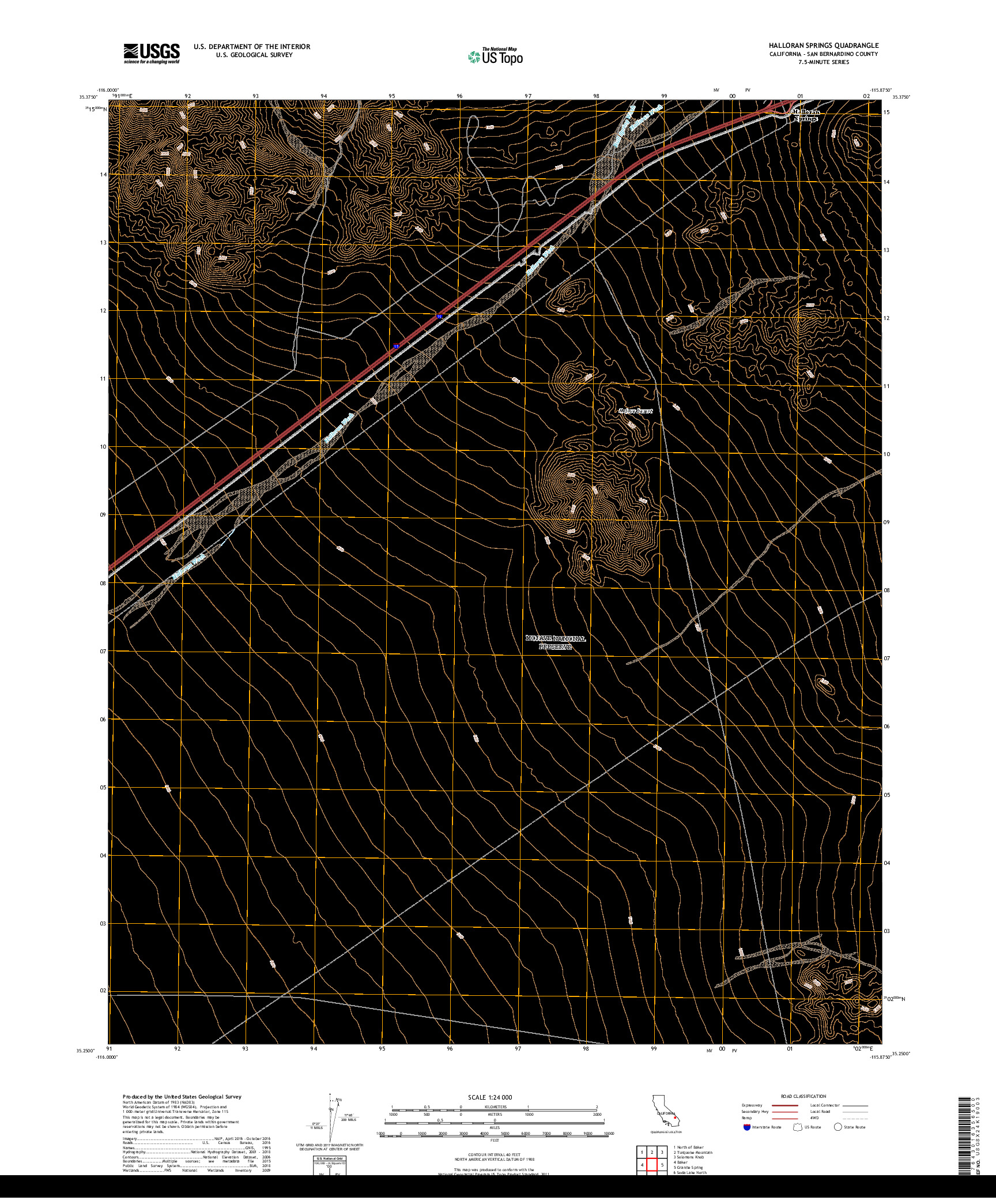 USGS US TOPO 7.5-MINUTE MAP FOR HALLORAN SPRINGS, CA 2018