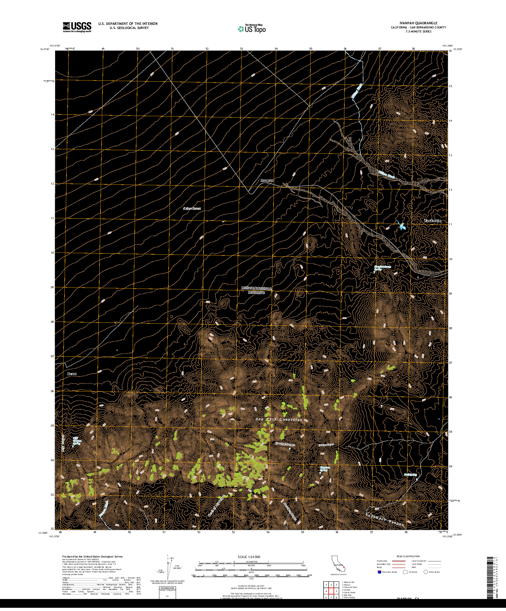 USGS US TOPO 7.5-MINUTE MAP FOR IVANPAH, CA 2018