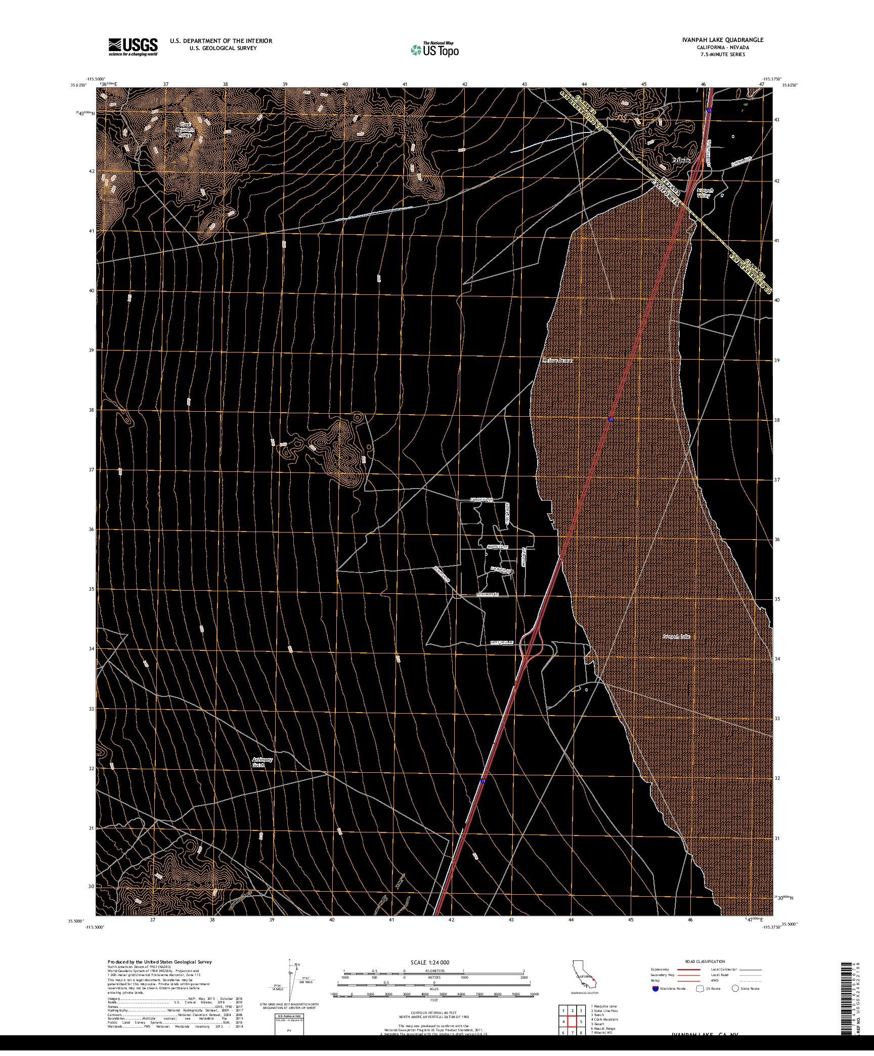 USGS US TOPO 7.5-MINUTE MAP FOR IVANPAH LAKE, CA,NV 2018