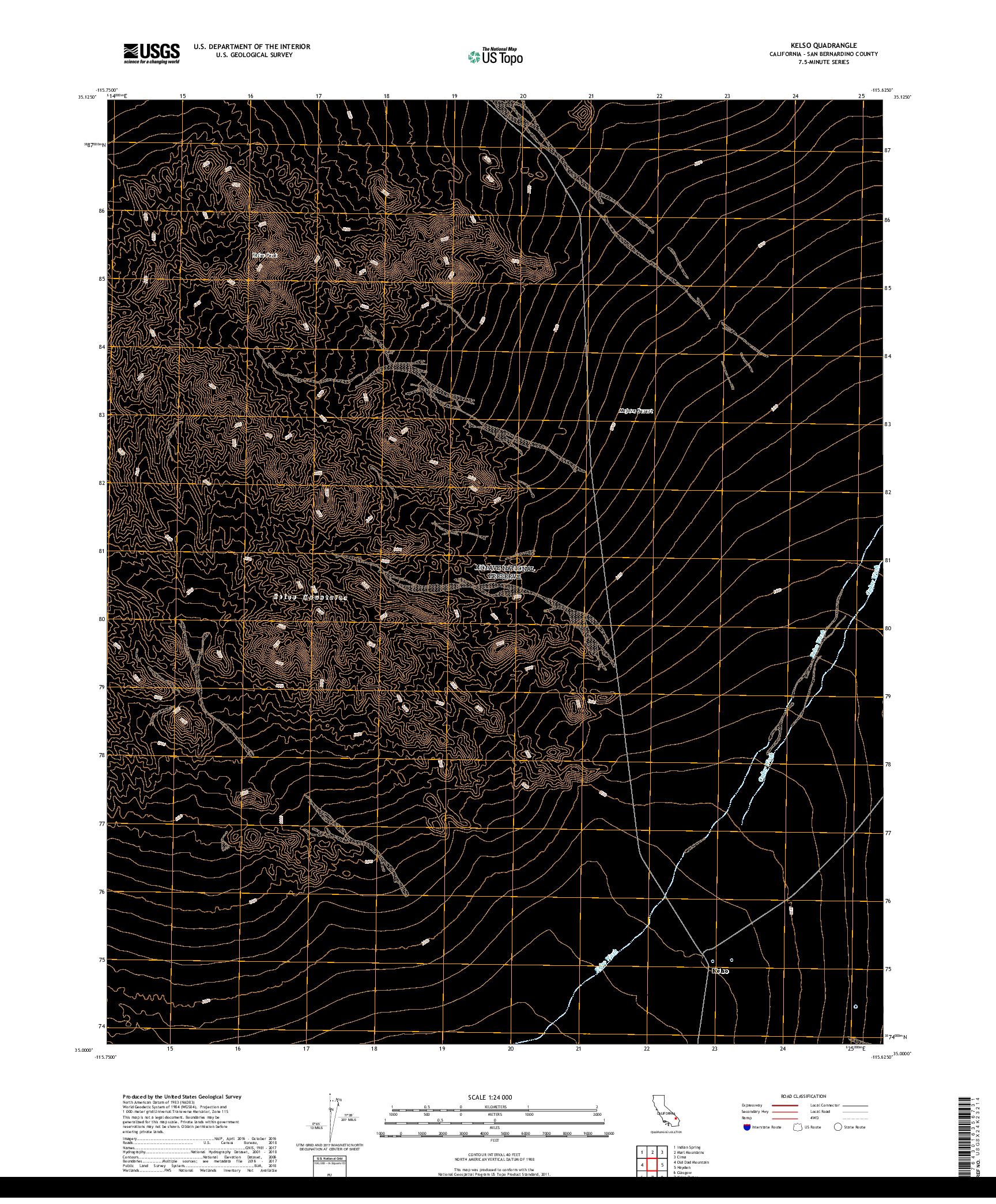 USGS US TOPO 7.5-MINUTE MAP FOR KELSO, CA 2018