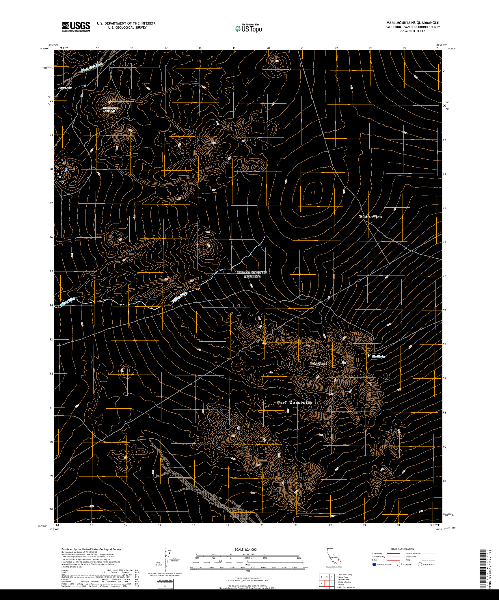 USGS US TOPO 7.5-MINUTE MAP FOR MARL MOUNTAINS, CA 2018