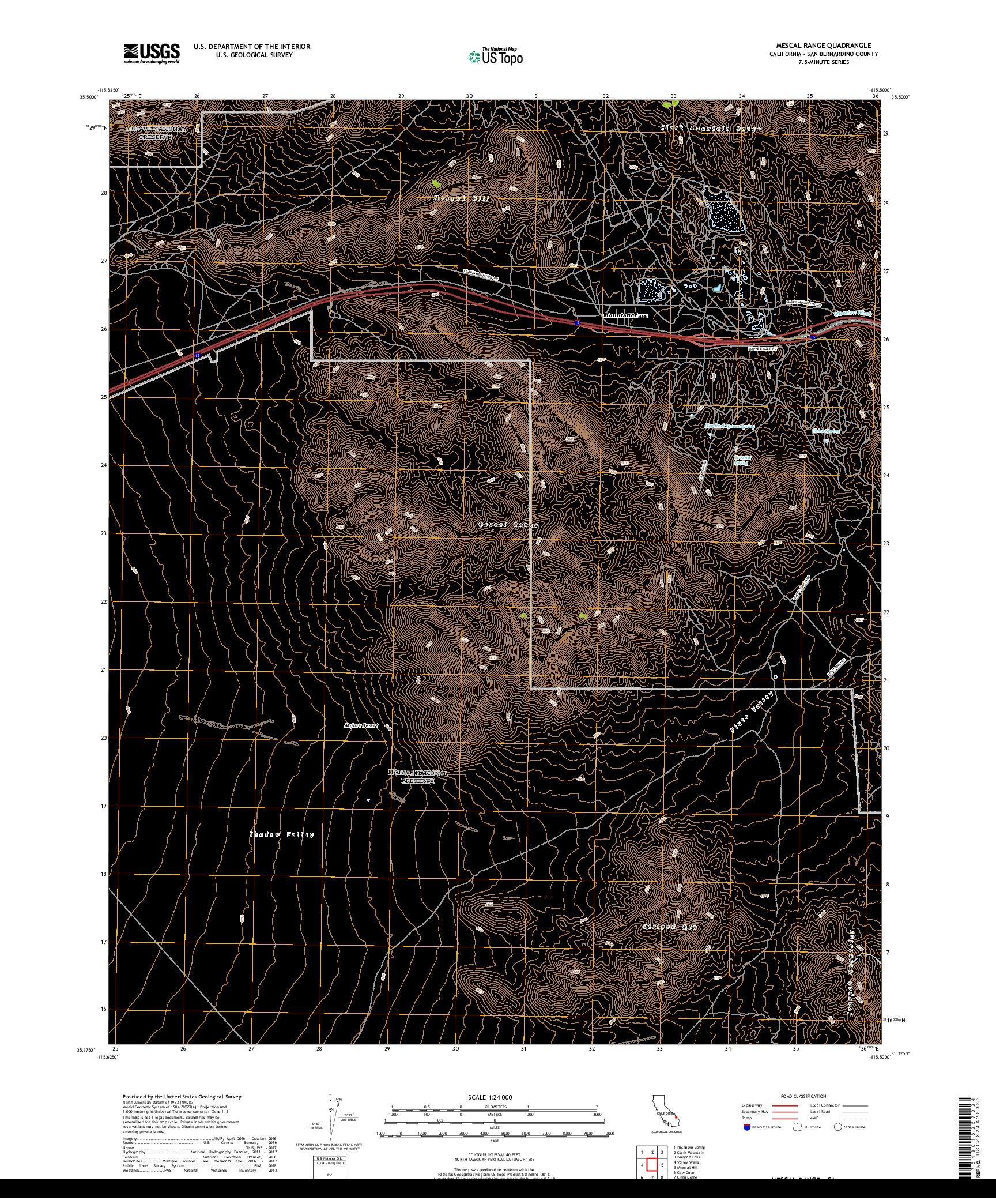 USGS US TOPO 7.5-MINUTE MAP FOR MESCAL RANGE, CA 2018