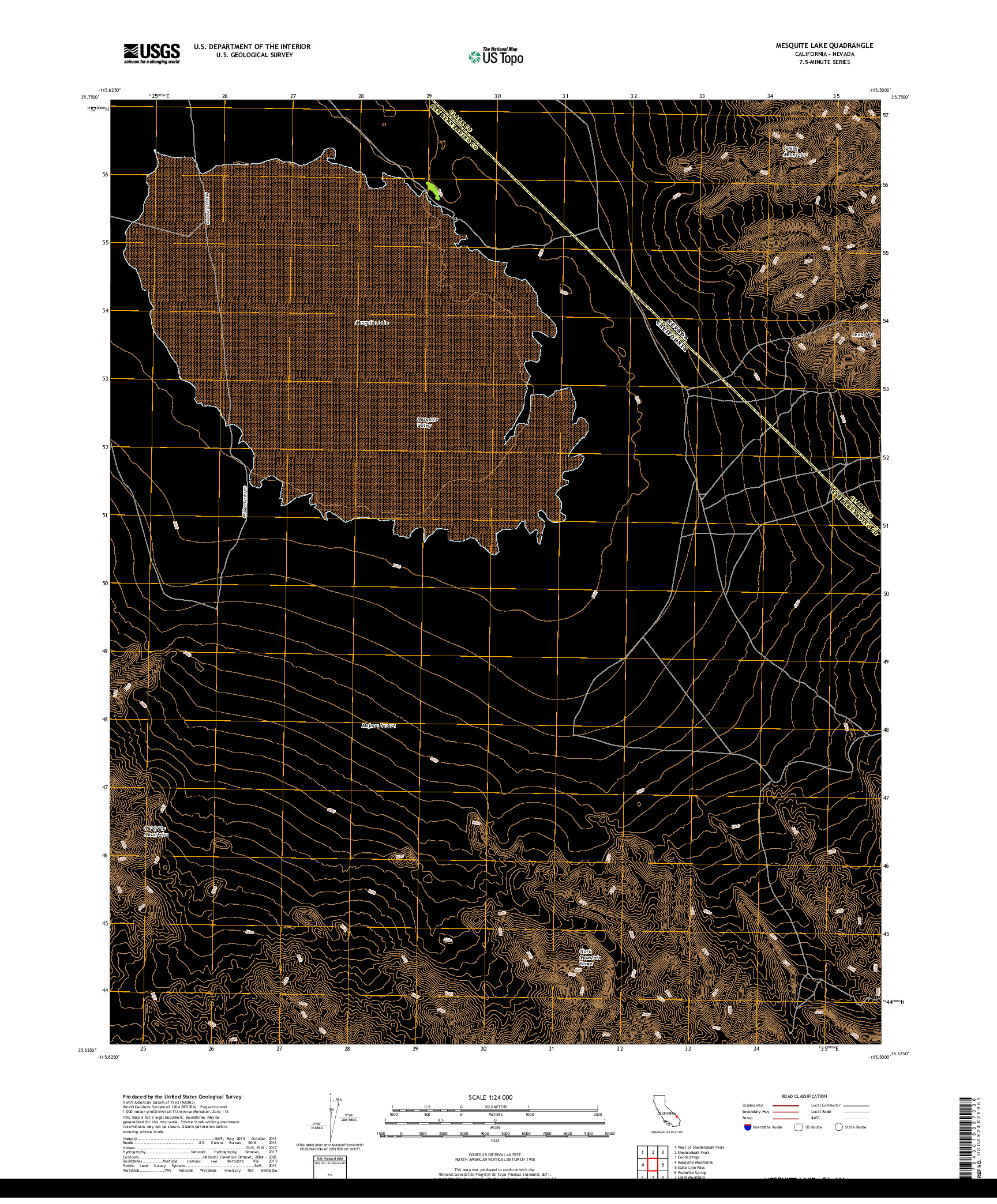 USGS US TOPO 7.5-MINUTE MAP FOR MESQUITE LAKE, CA,NV 2018