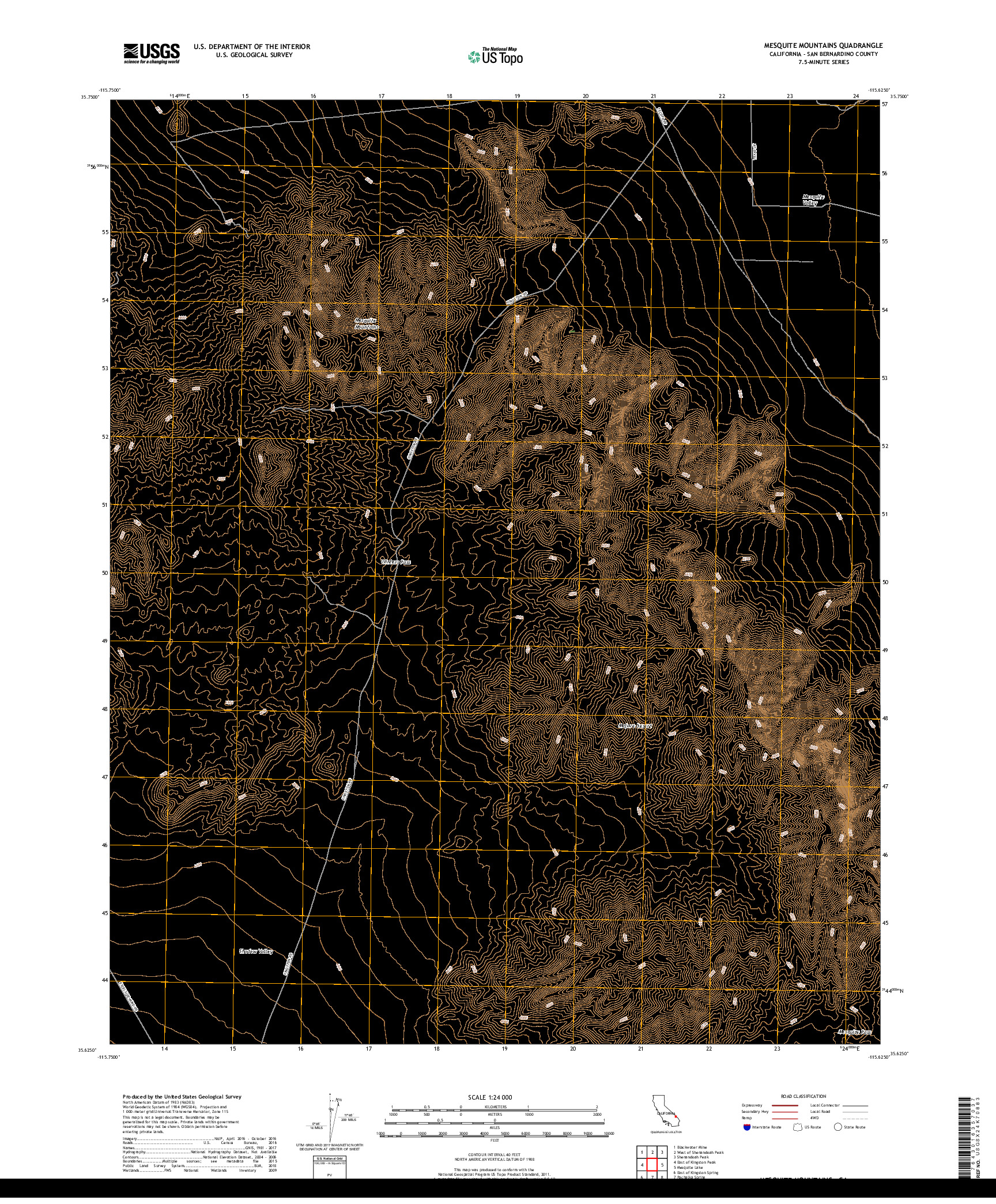 USGS US TOPO 7.5-MINUTE MAP FOR MESQUITE MOUNTAINS, CA 2018