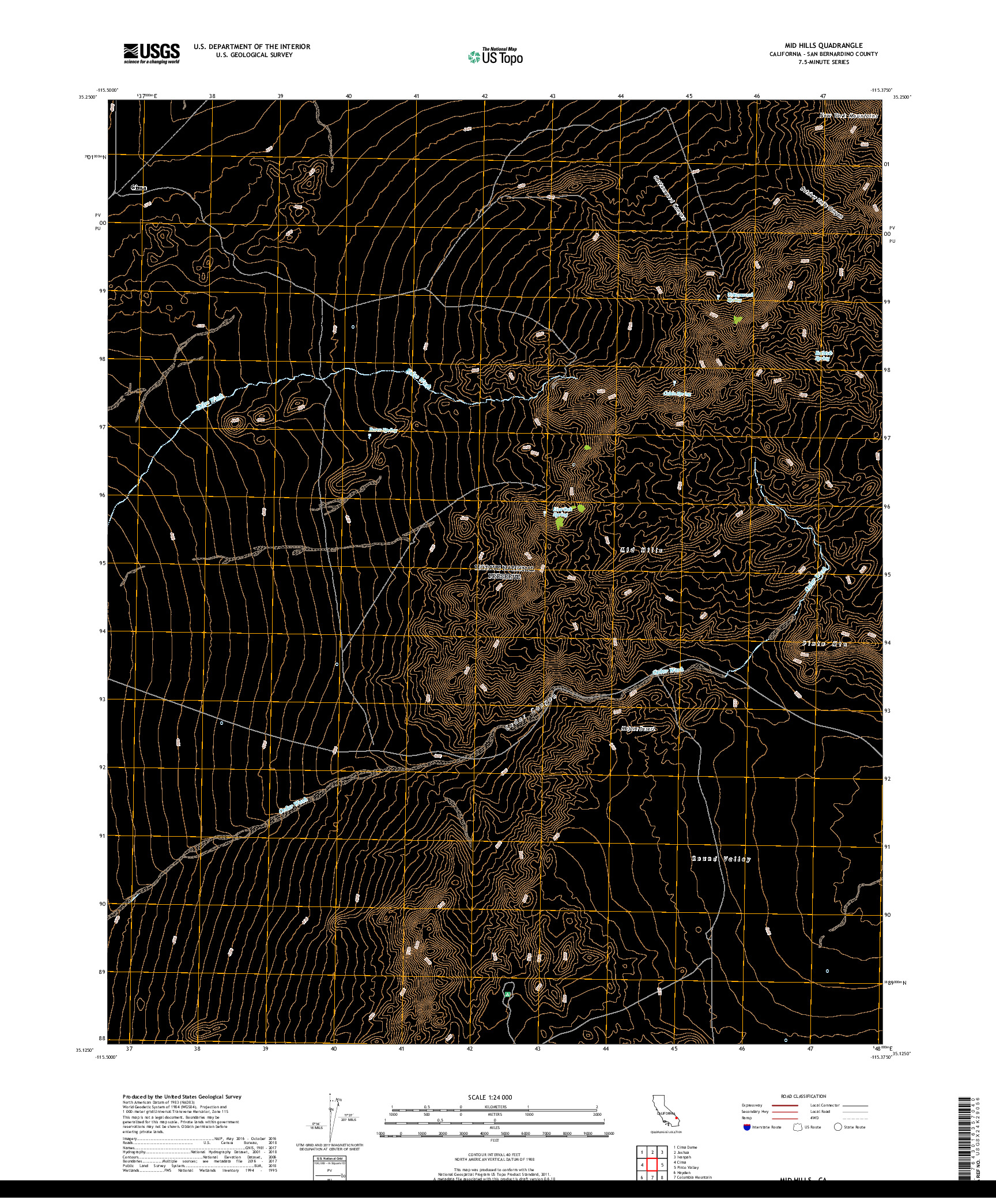 USGS US TOPO 7.5-MINUTE MAP FOR MID HILLS, CA 2018