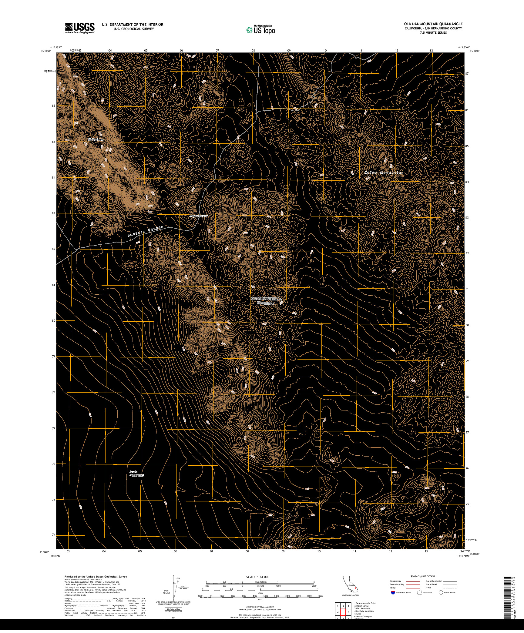 USGS US TOPO 7.5-MINUTE MAP FOR OLD DAD MOUNTAIN, CA 2018