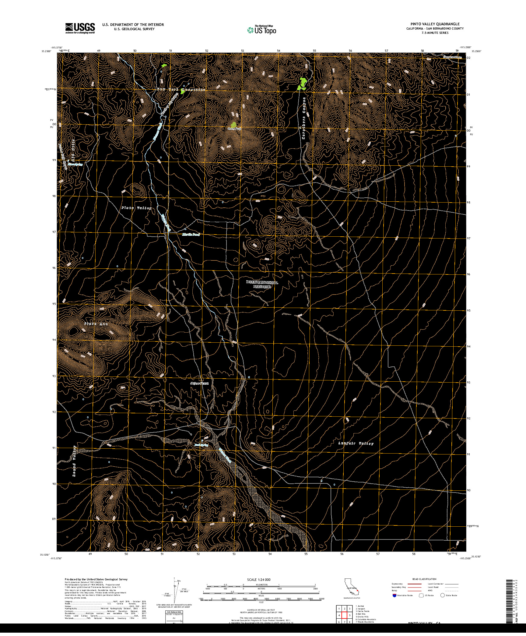 USGS US TOPO 7.5-MINUTE MAP FOR PINTO VALLEY, CA 2018