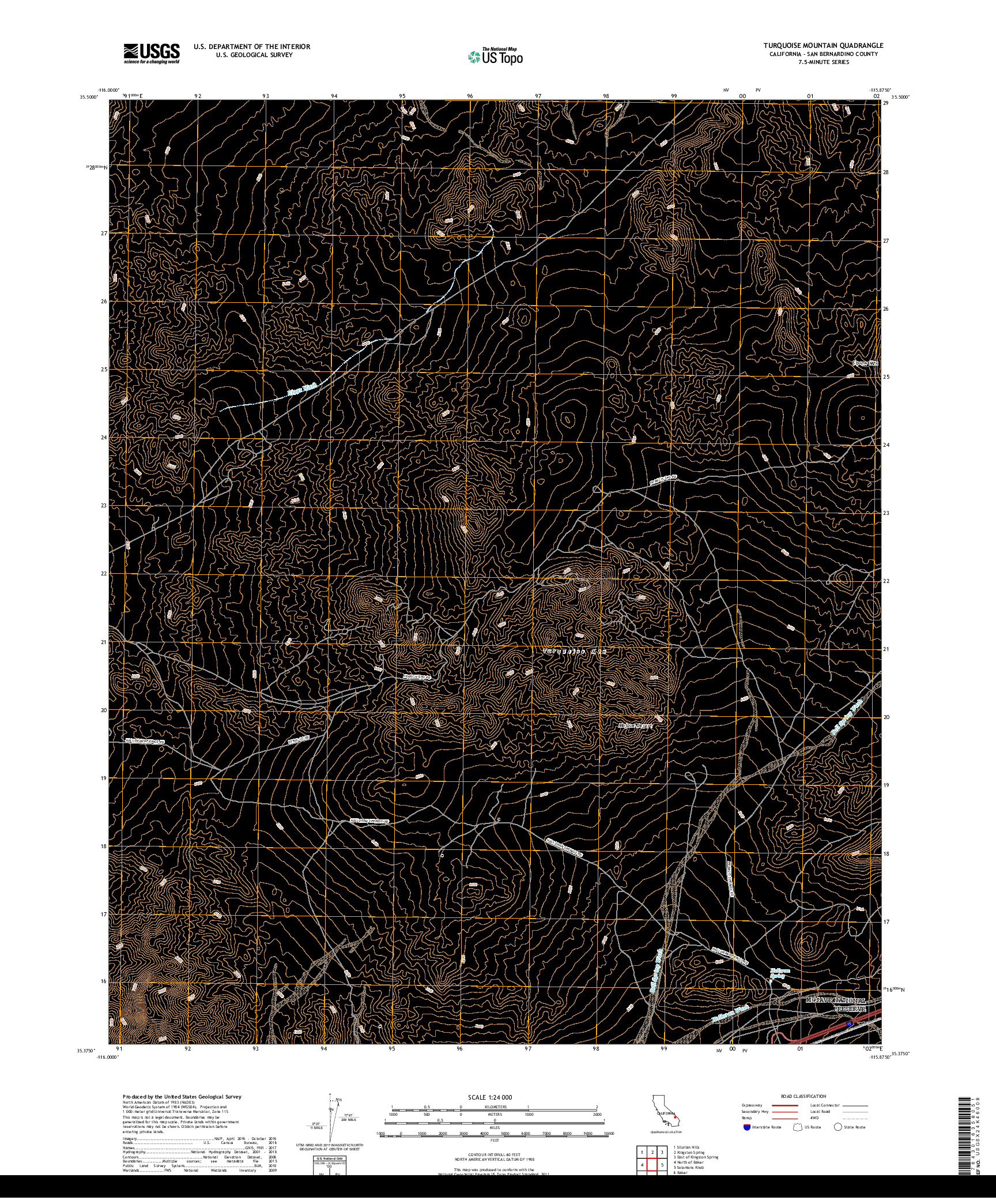 USGS US TOPO 7.5-MINUTE MAP FOR TURQUOISE MOUNTAIN, CA 2018