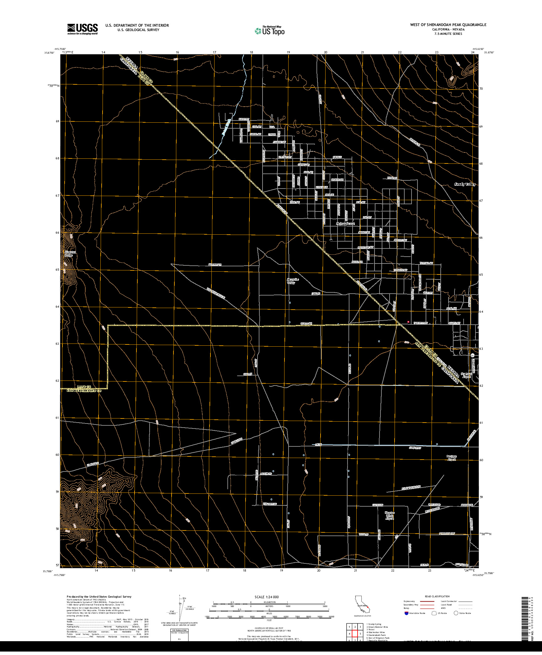 USGS US TOPO 7.5-MINUTE MAP FOR WEST OF SHENANDOAH PEAK, CA,NV 2018