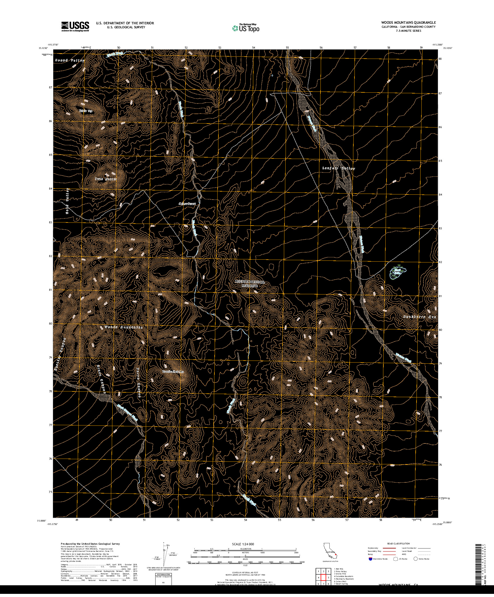 USGS US TOPO 7.5-MINUTE MAP FOR WOODS MOUNTAINS, CA 2018