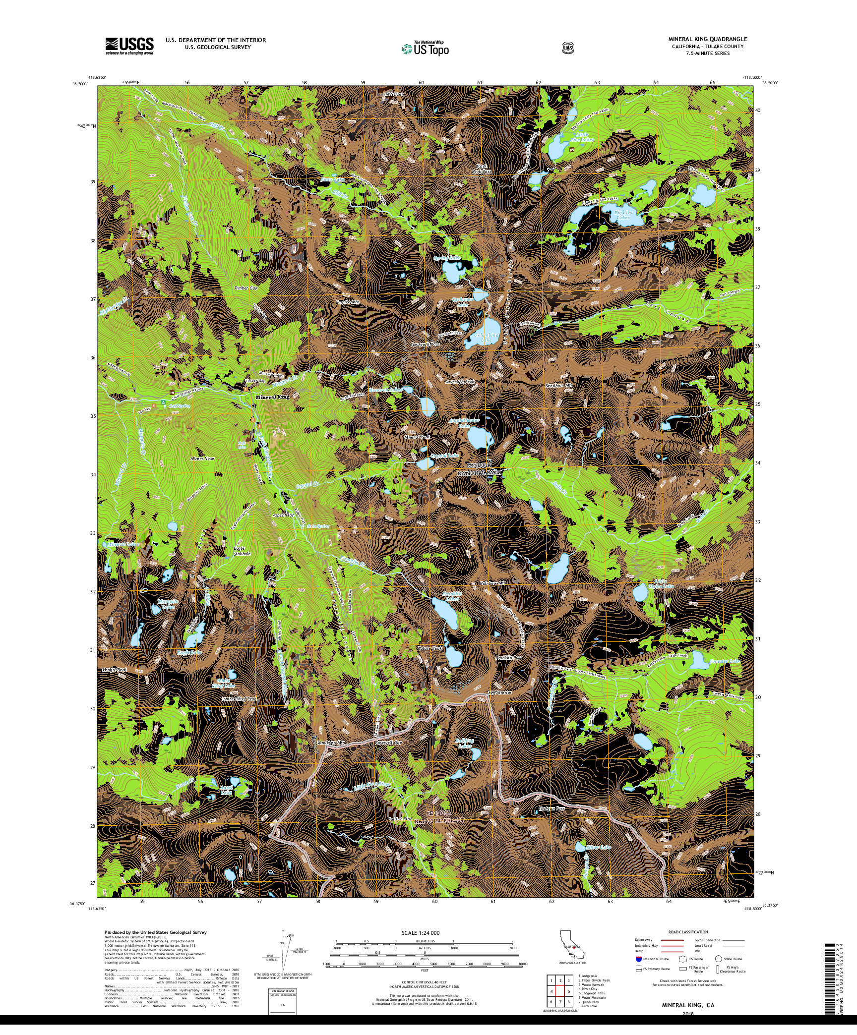 USGS US TOPO 7.5-MINUTE MAP FOR MINERAL KING, CA 2018