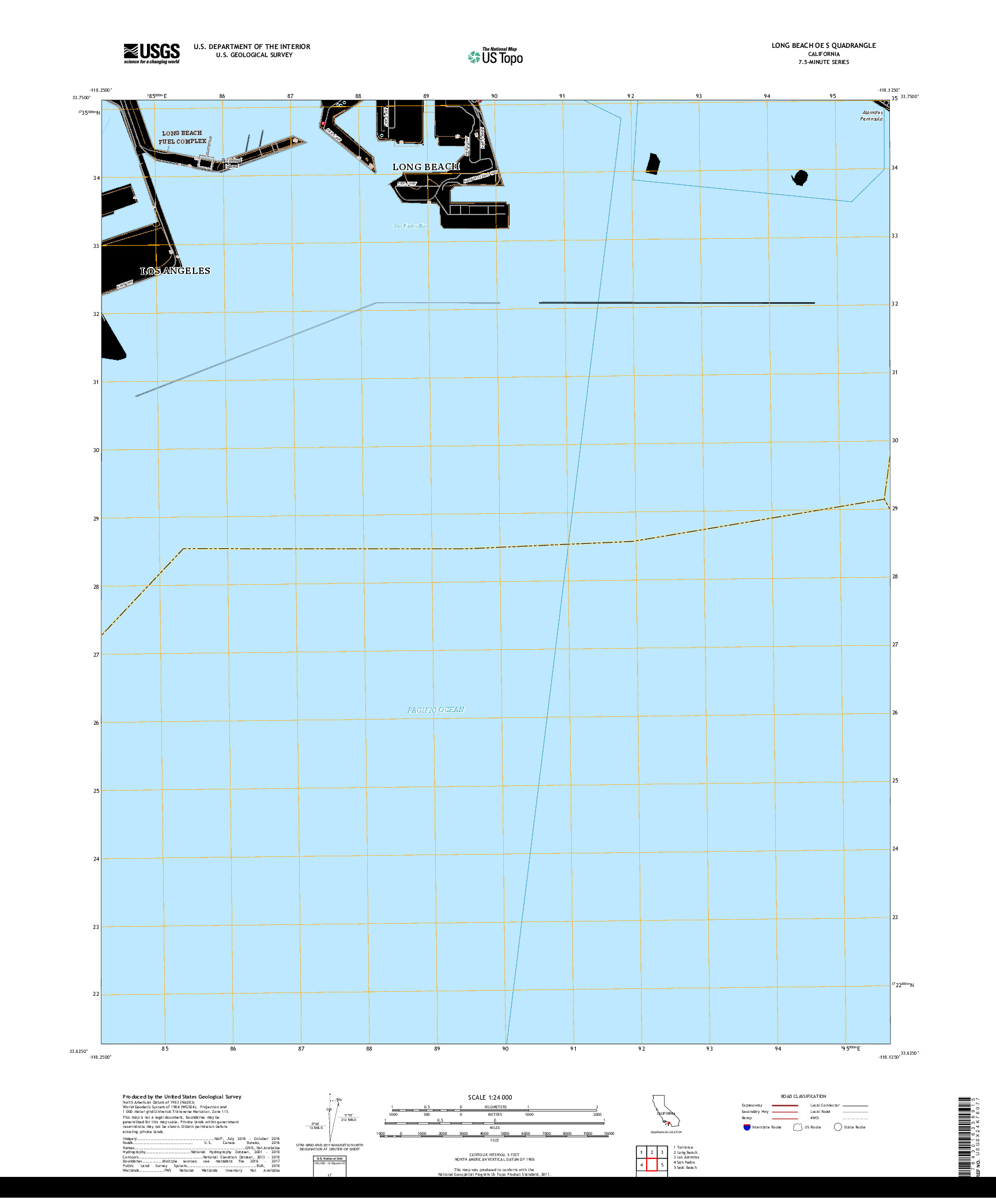 USGS US TOPO 7.5-MINUTE MAP FOR LONG BEACH OE S, CA 2018