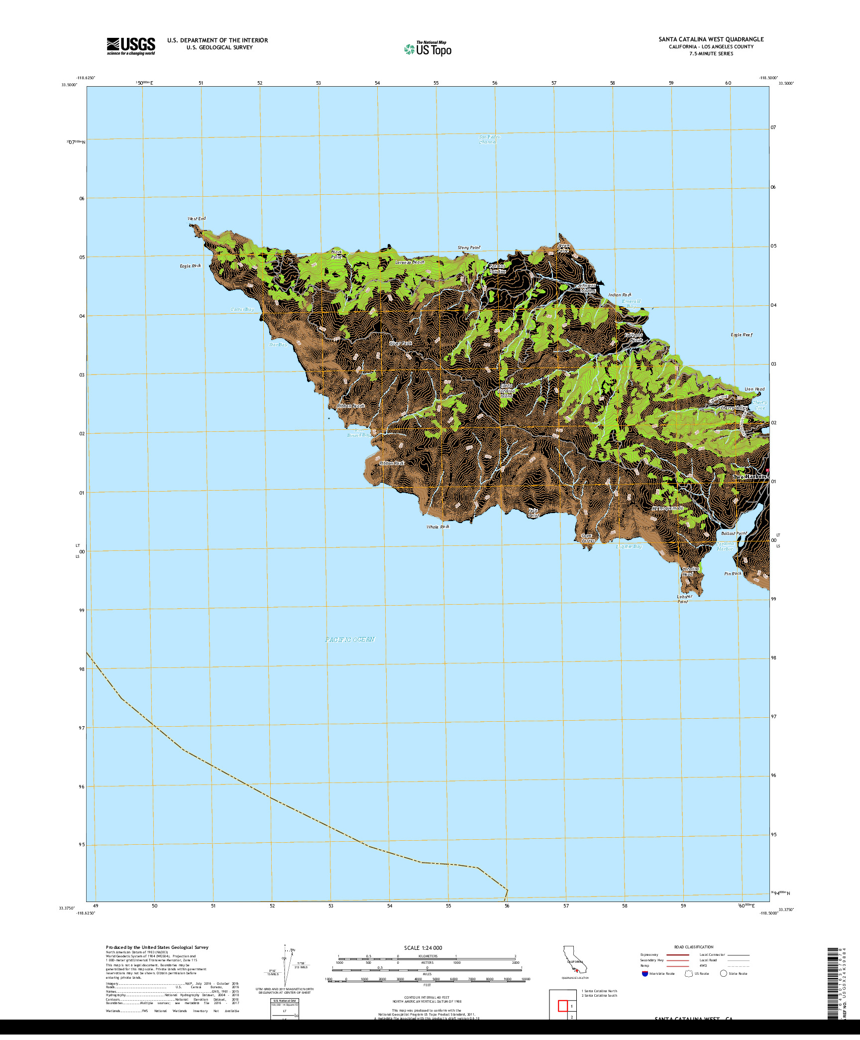 USGS US TOPO 7.5-MINUTE MAP FOR SANTA CATALINA WEST, CA 2018