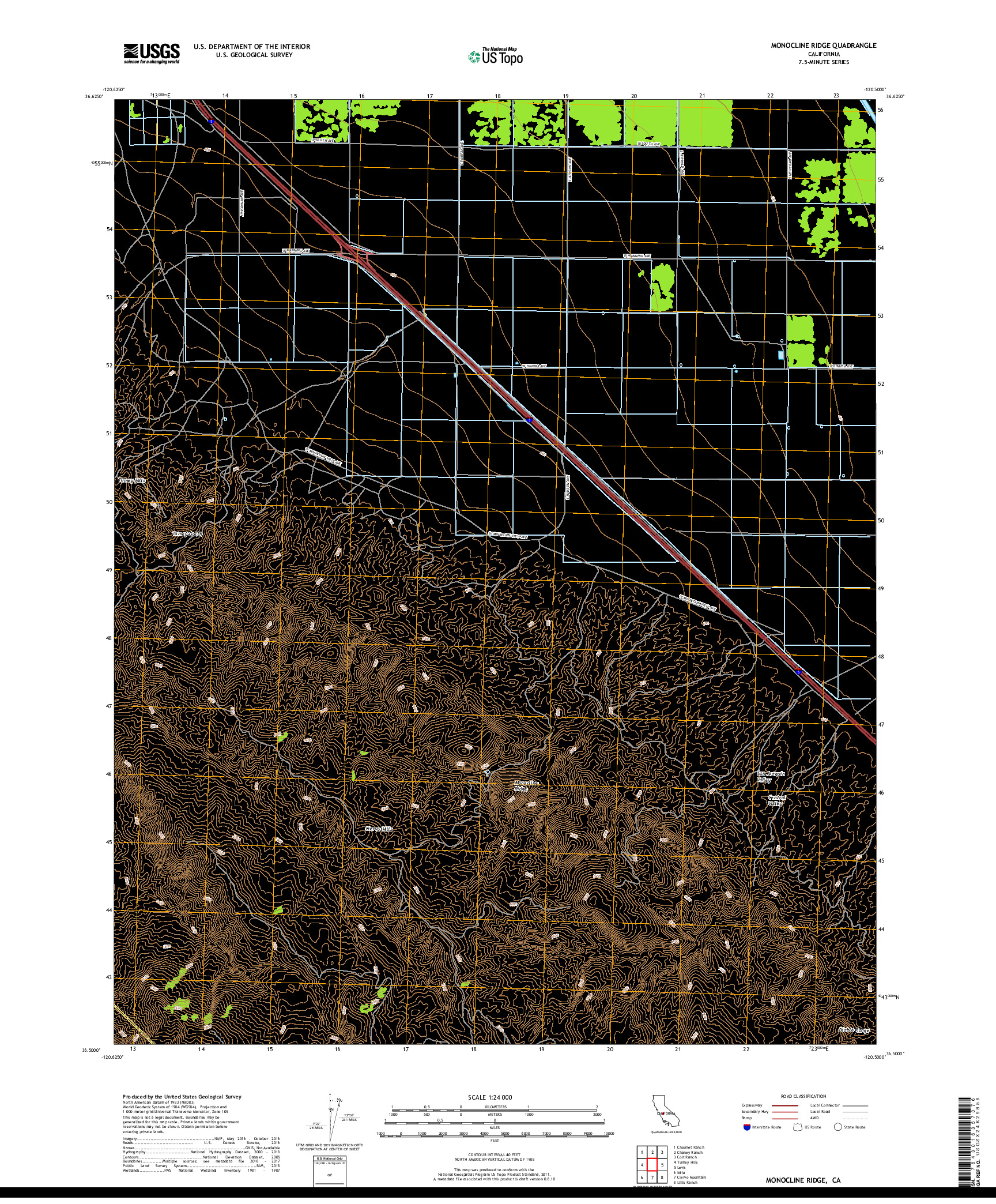 USGS US TOPO 7.5-MINUTE MAP FOR MONOCLINE RIDGE, CA 2018