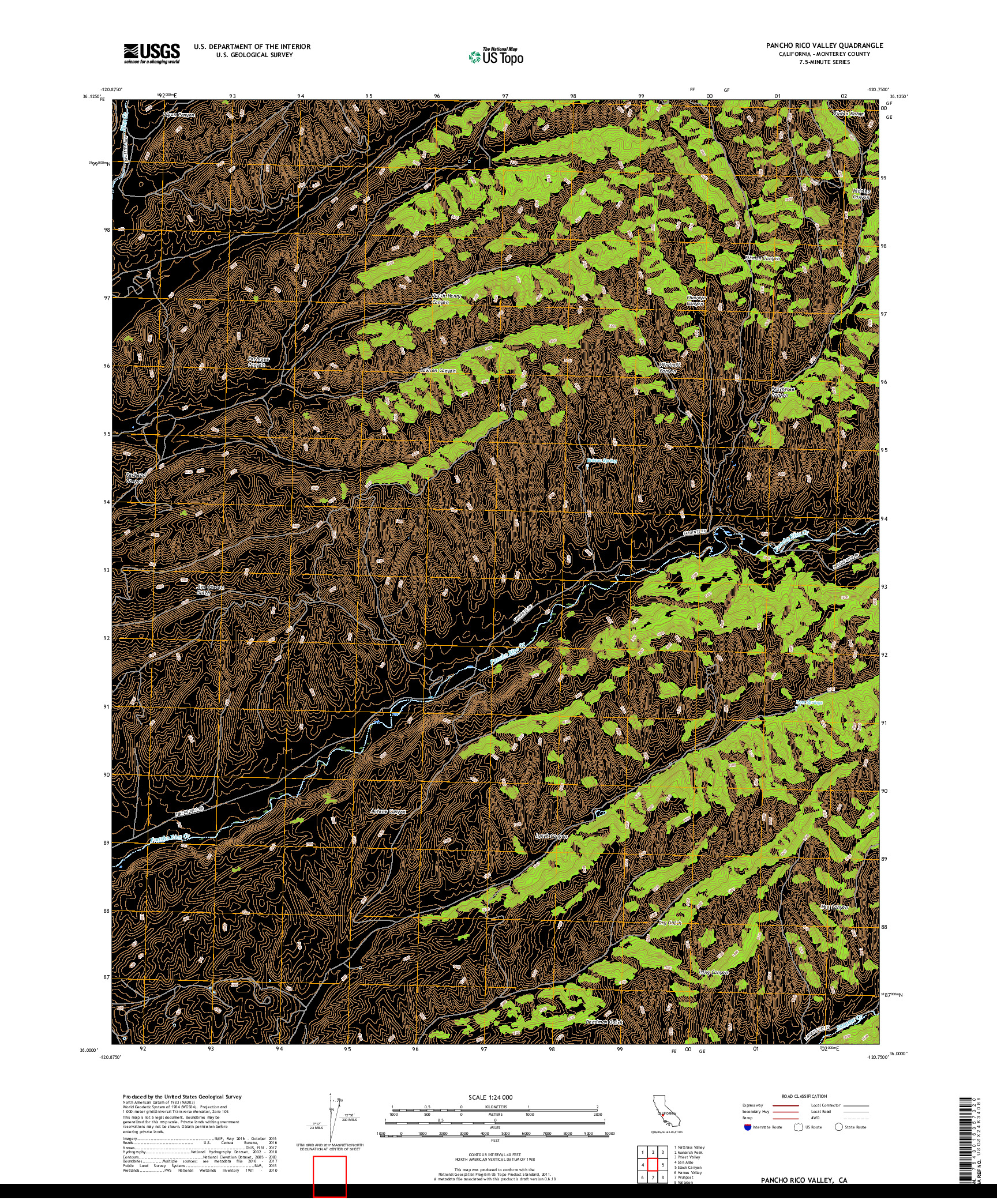 USGS US TOPO 7.5-MINUTE MAP FOR PANCHO RICO VALLEY, CA 2018