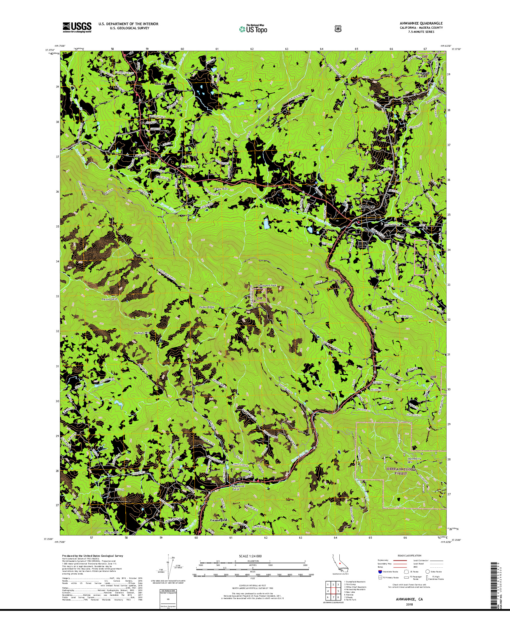 USGS US TOPO 7.5-MINUTE MAP FOR AHWAHNEE, CA 2018