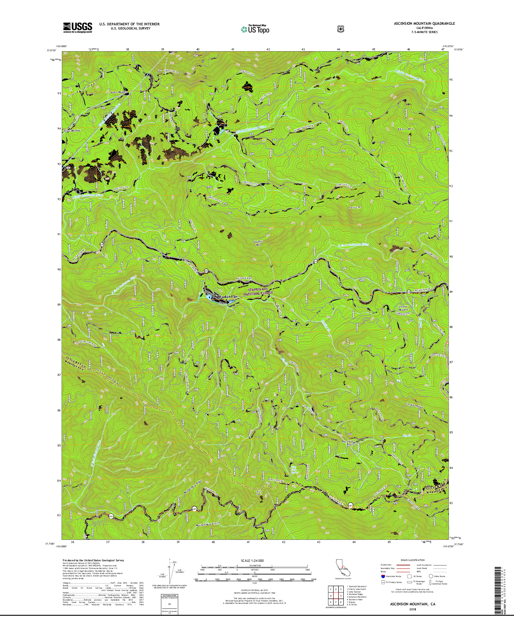 USGS US TOPO 7.5-MINUTE MAP FOR ASCENSION MOUNTAIN, CA 2018