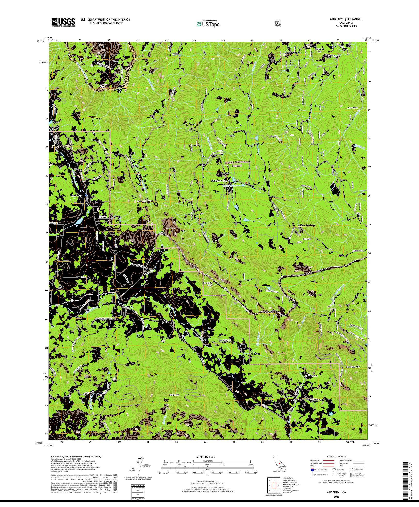 USGS US TOPO 7.5-MINUTE MAP FOR AUBERRY, CA 2018