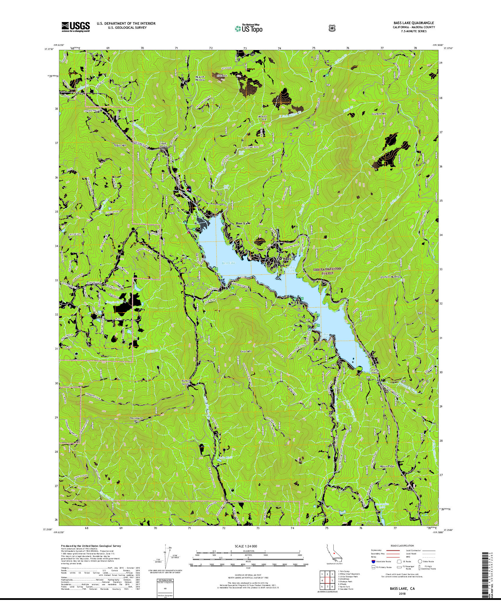 USGS US TOPO 7.5-MINUTE MAP FOR BASS LAKE, CA 2018