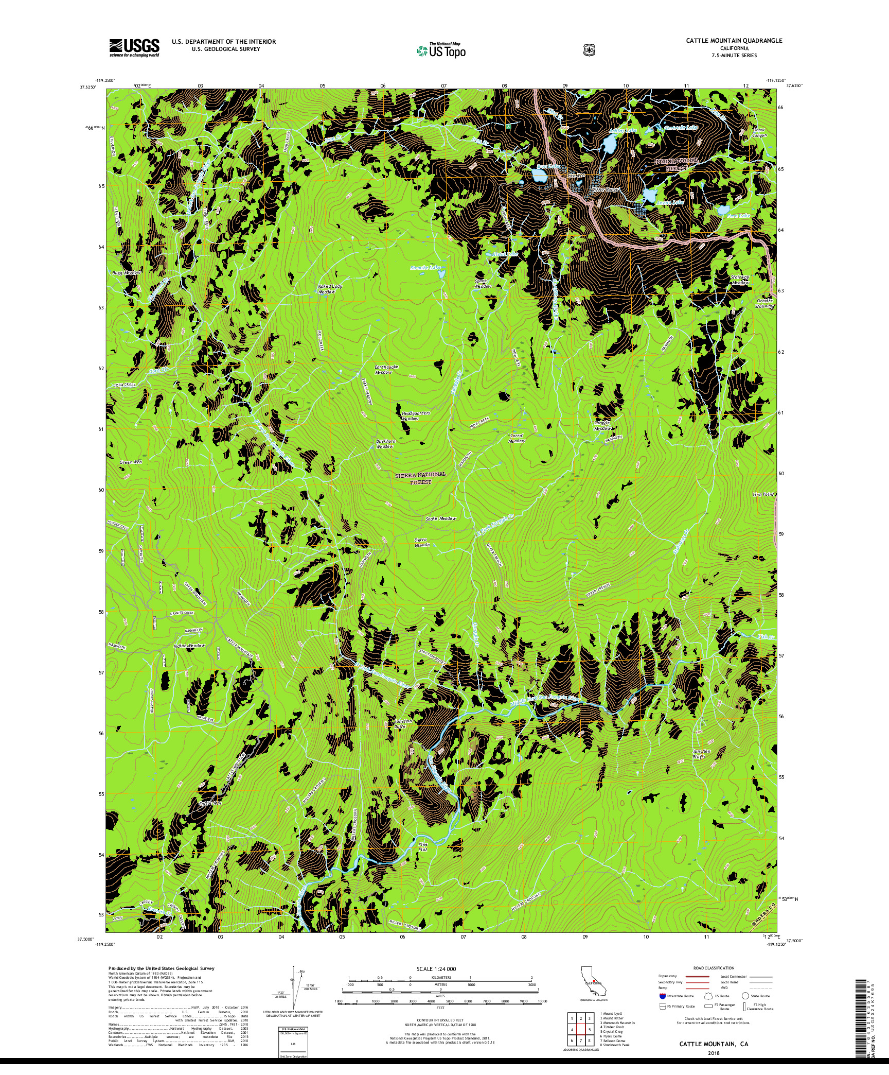 USGS US TOPO 7.5-MINUTE MAP FOR CATTLE MOUNTAIN, CA 2018