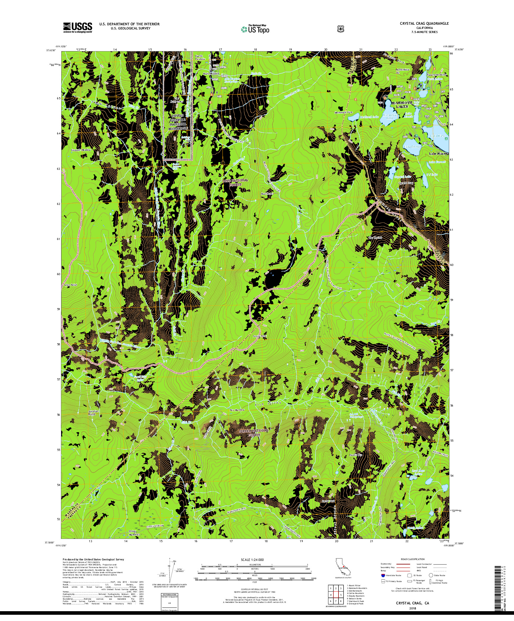 USGS US TOPO 7.5-MINUTE MAP FOR CRYSTAL CRAG, CA 2018